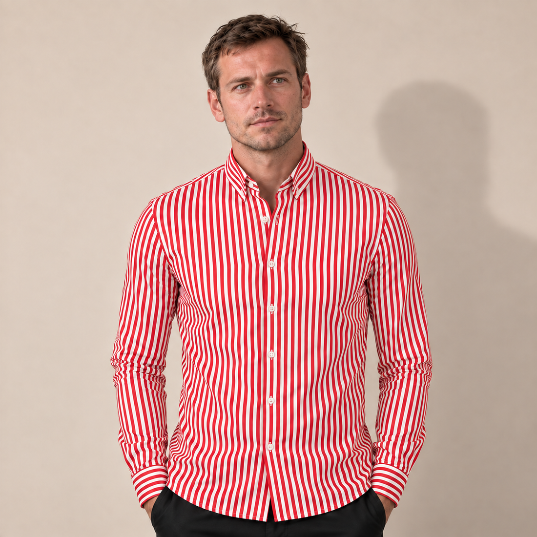 Koszula męska w paski slim fit z długim rękawem