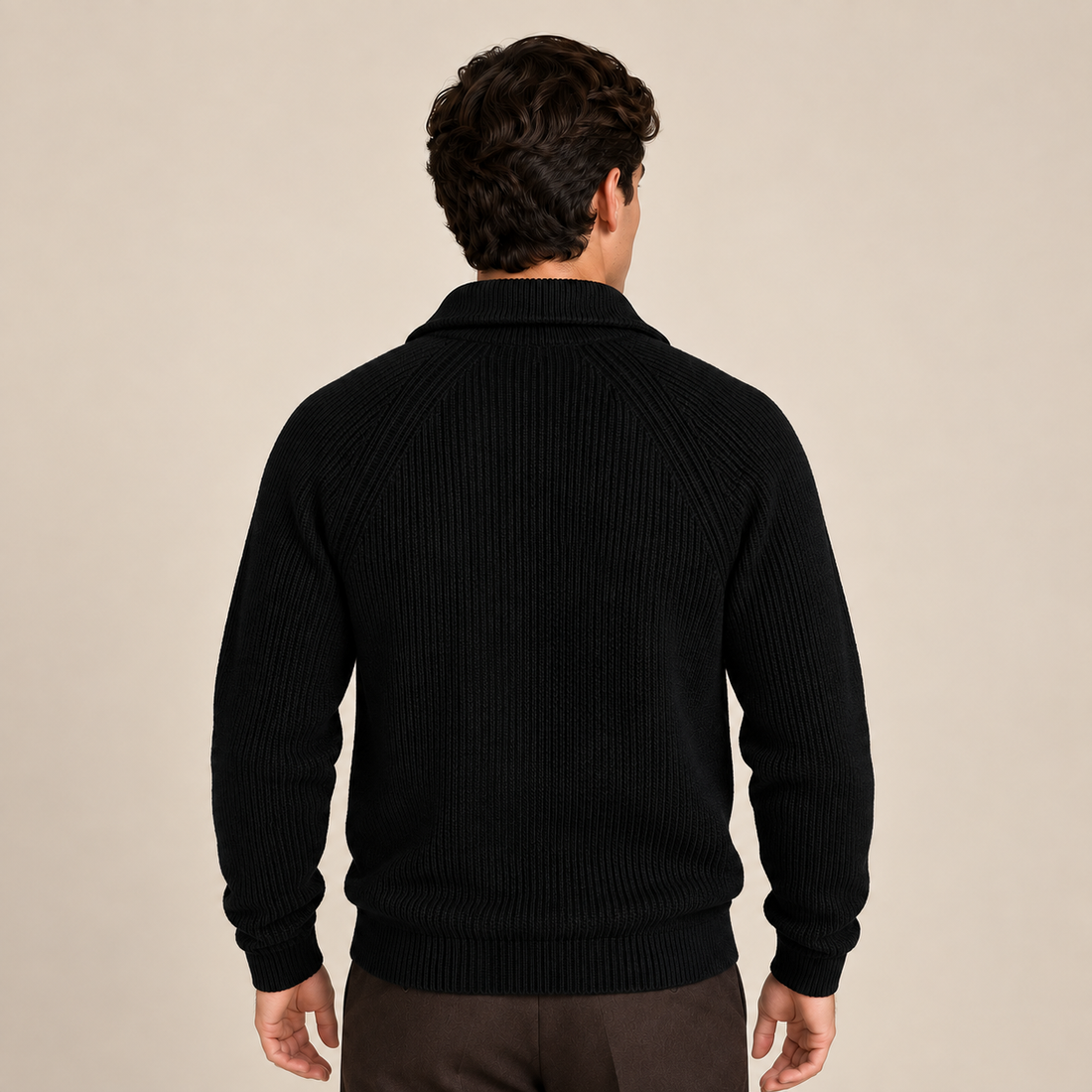 Dzianinowy sweter męski z krótkim zamkiem