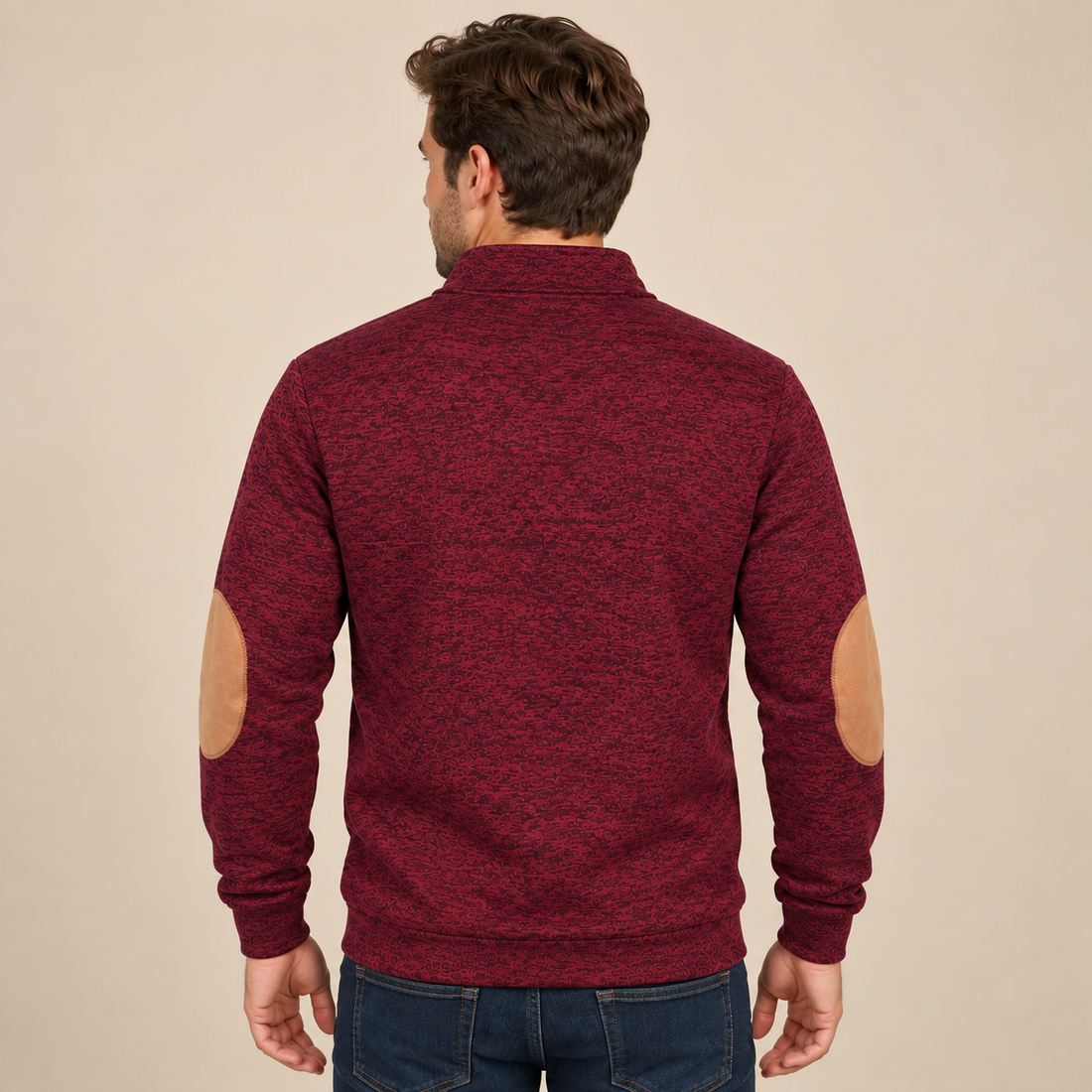 Sweter męski ze stójką i krótką plisą na guziki