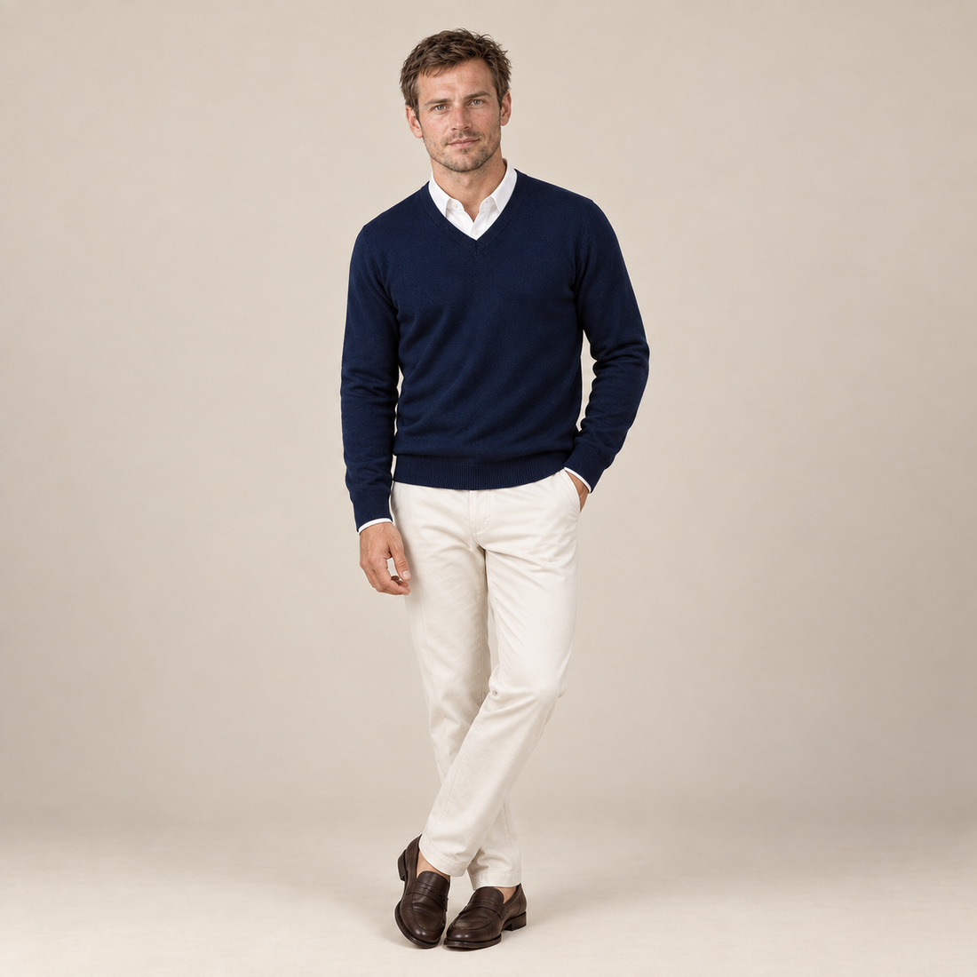 Sweter męski w serek slim fit