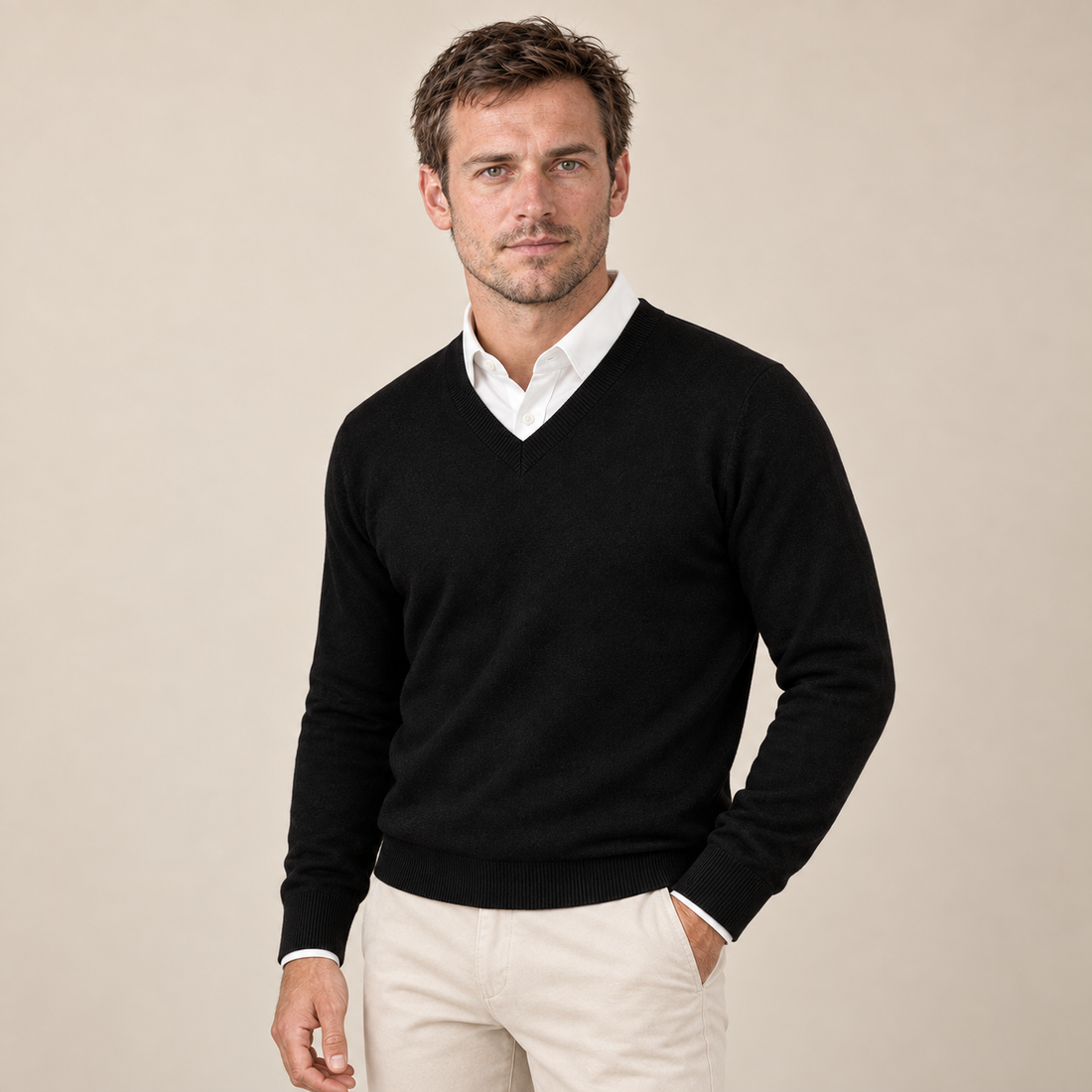 Sweter męski w serek slim fit
