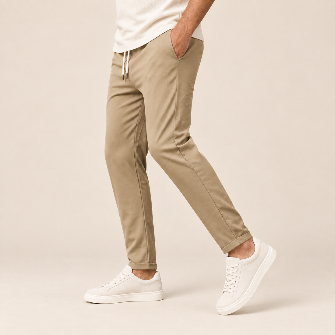 Spodnie męskie slim fit zwężane, wiązane w pasie