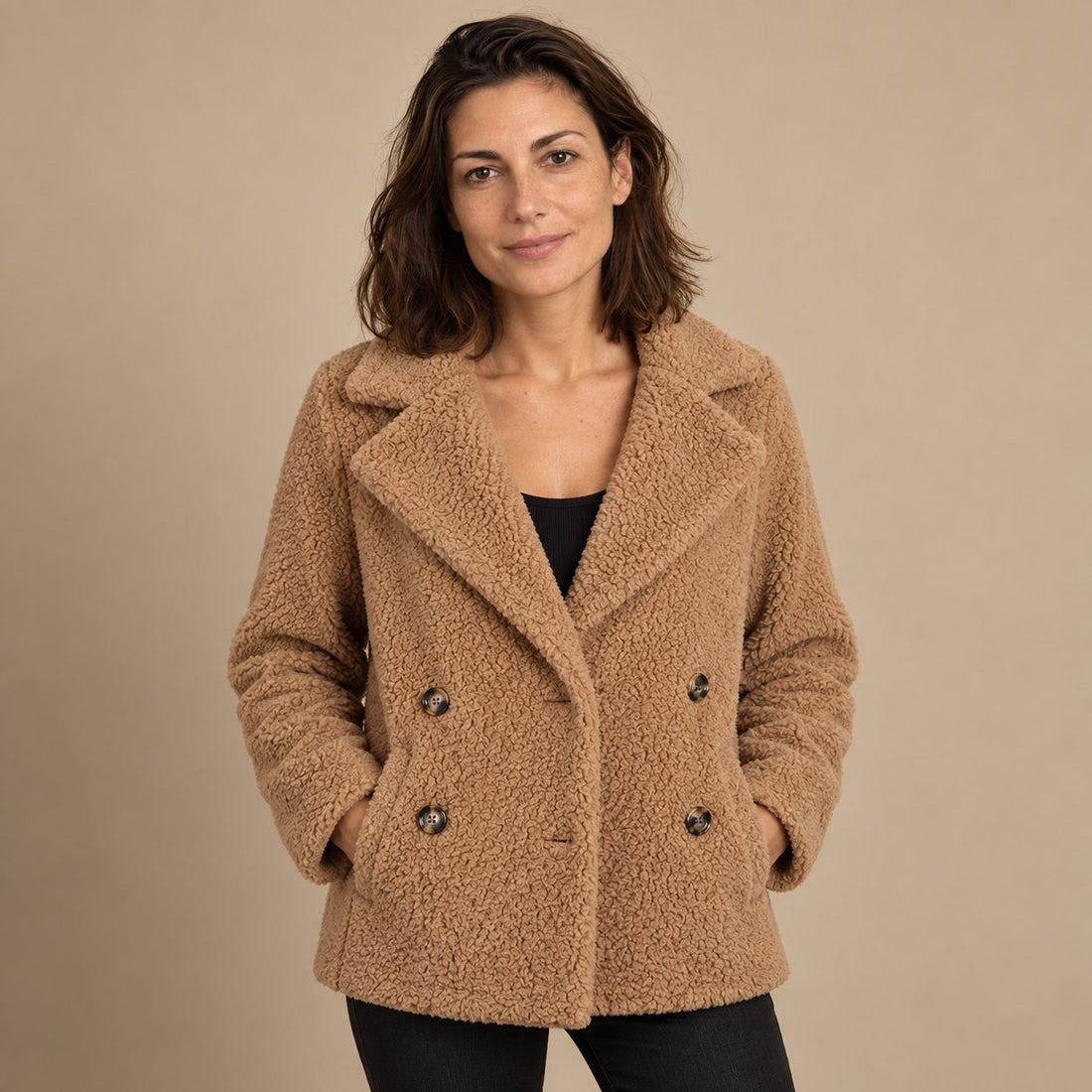 Kurtka damska teddy oversize z klapami