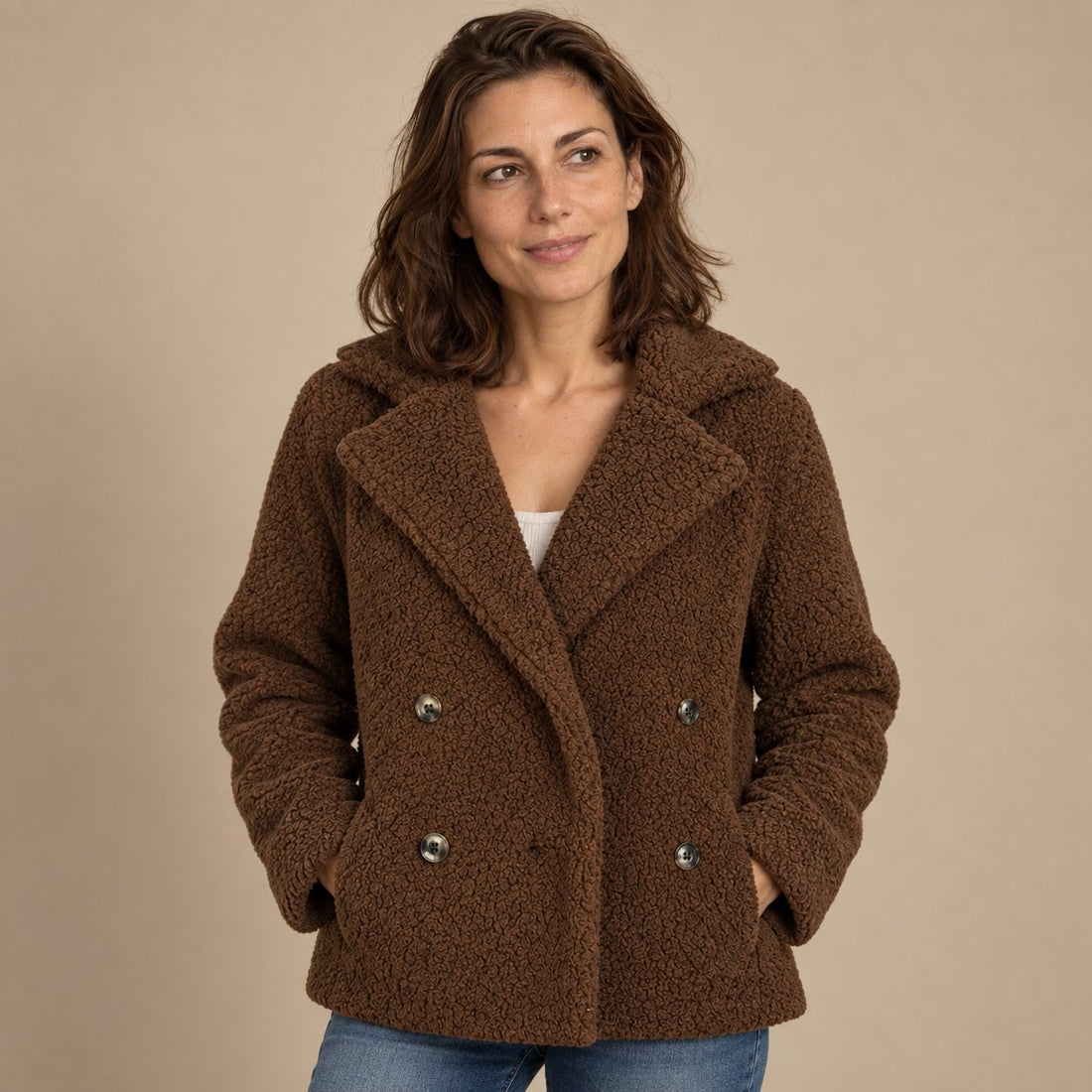 Kurtka damska teddy oversize z klapami
