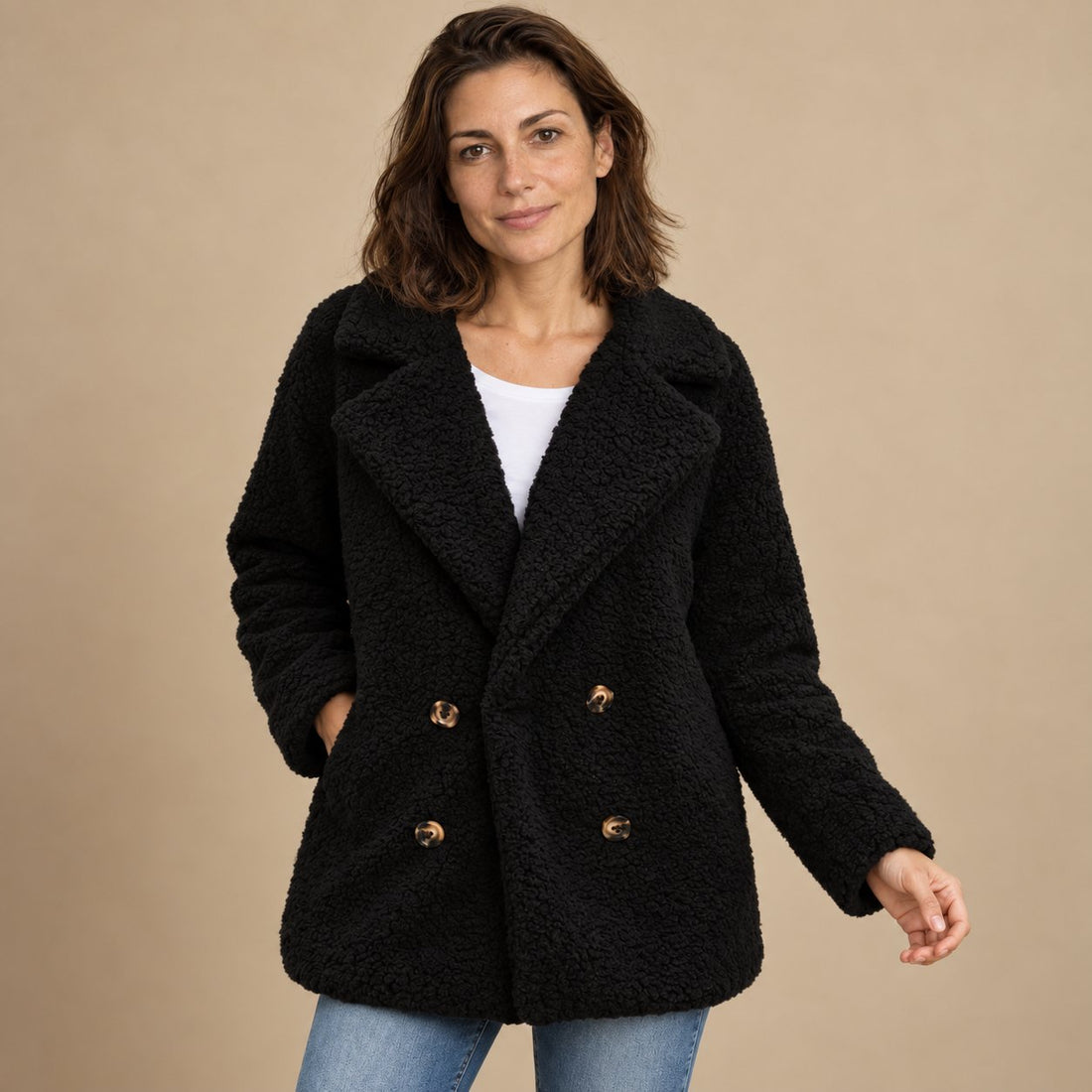 Kurtka damska teddy oversize z klapami