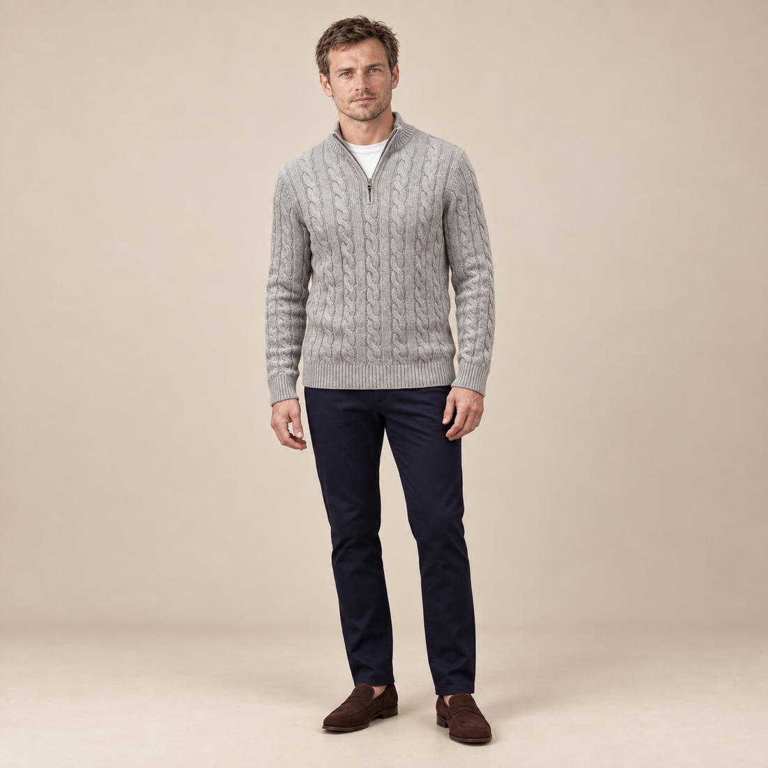 Sweter męski w warkocze na zamek z mieszanki bawełny