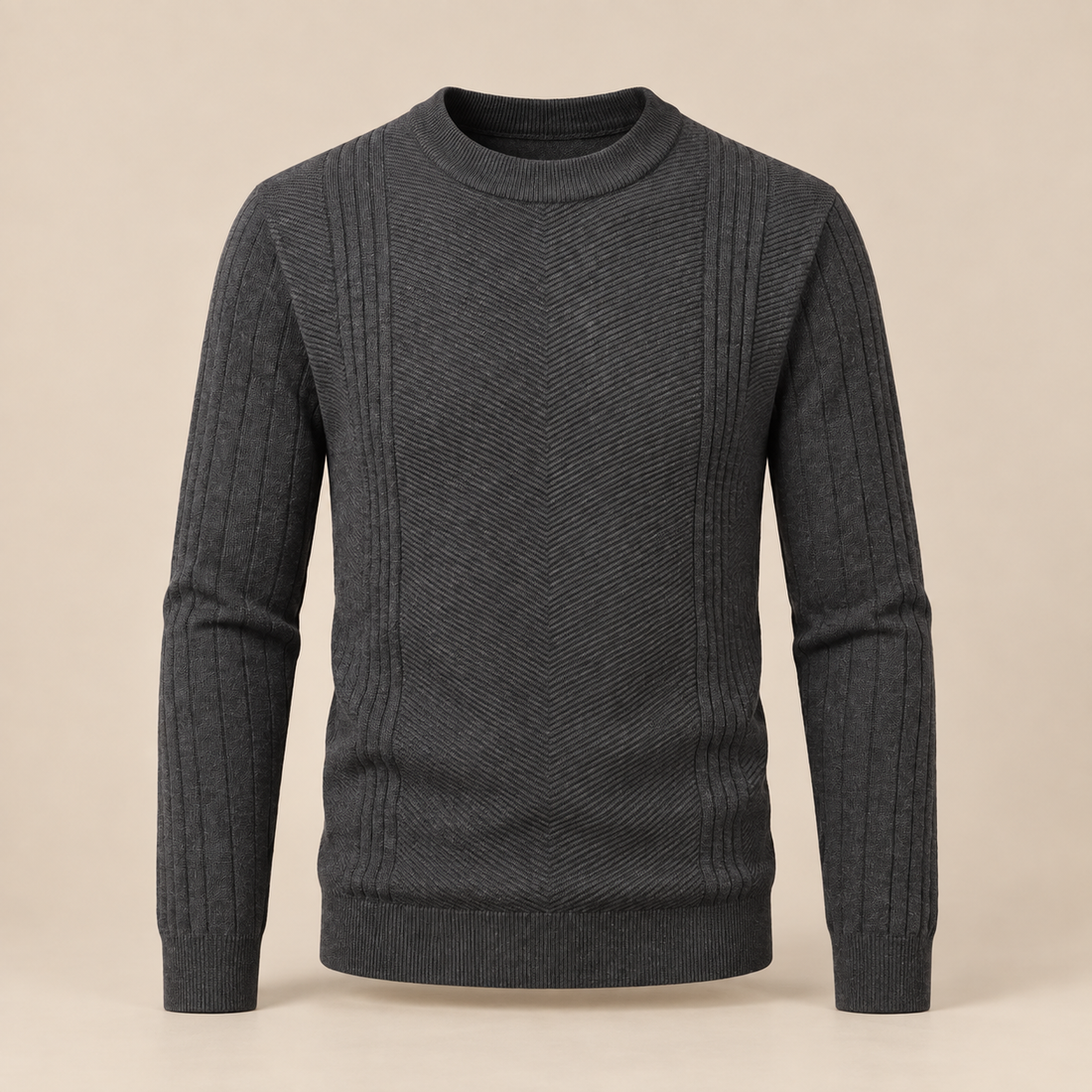 Sweter męski prążkowany w zygzak z okrągłym dekoltem