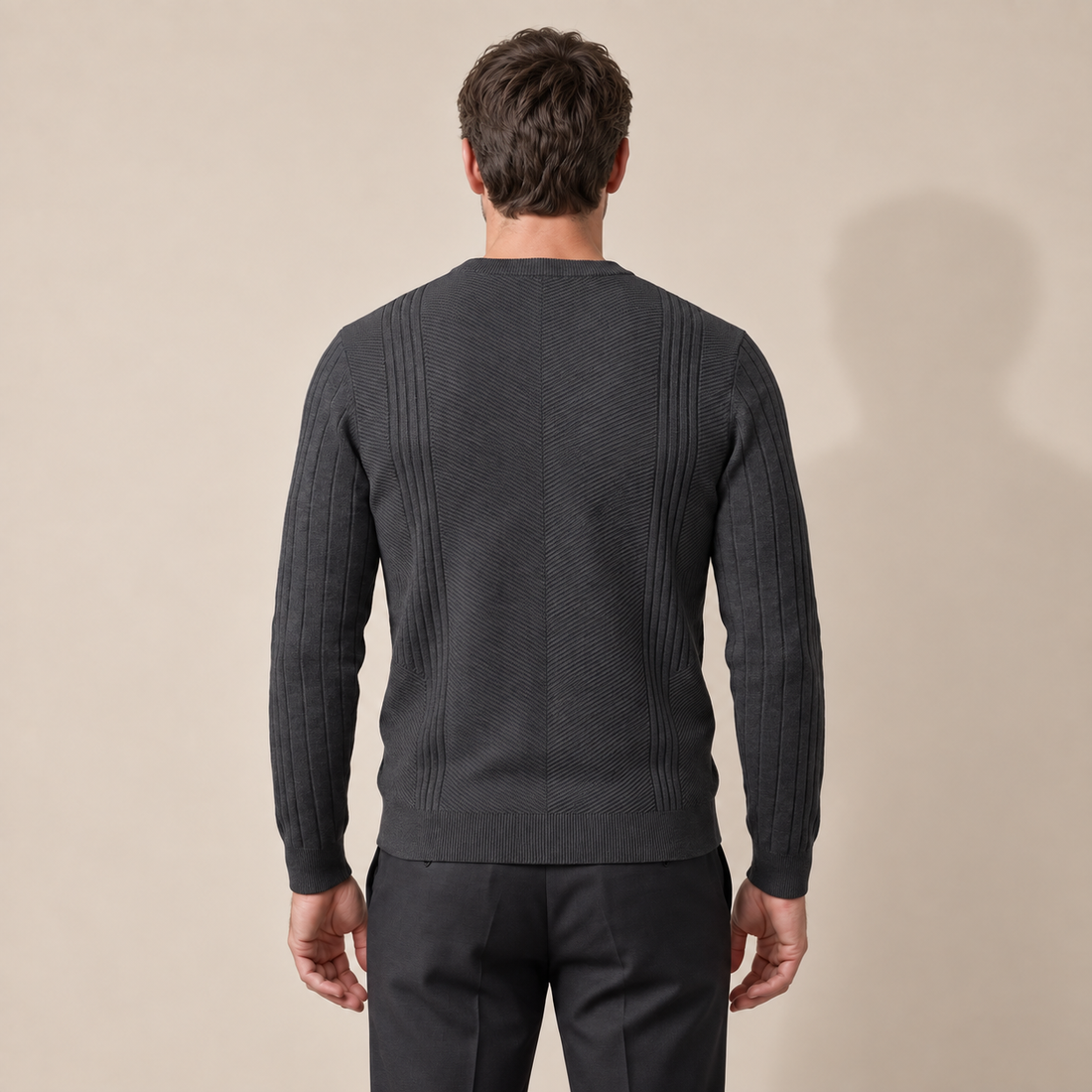 Sweter męski prążkowany w zygzak z okrągłym dekoltem