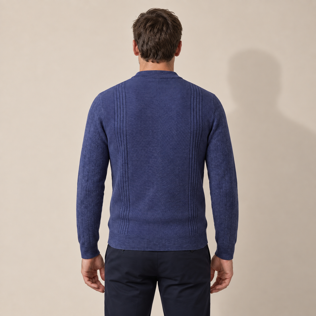 Sweter męski prążkowany w zygzak z okrągłym dekoltem