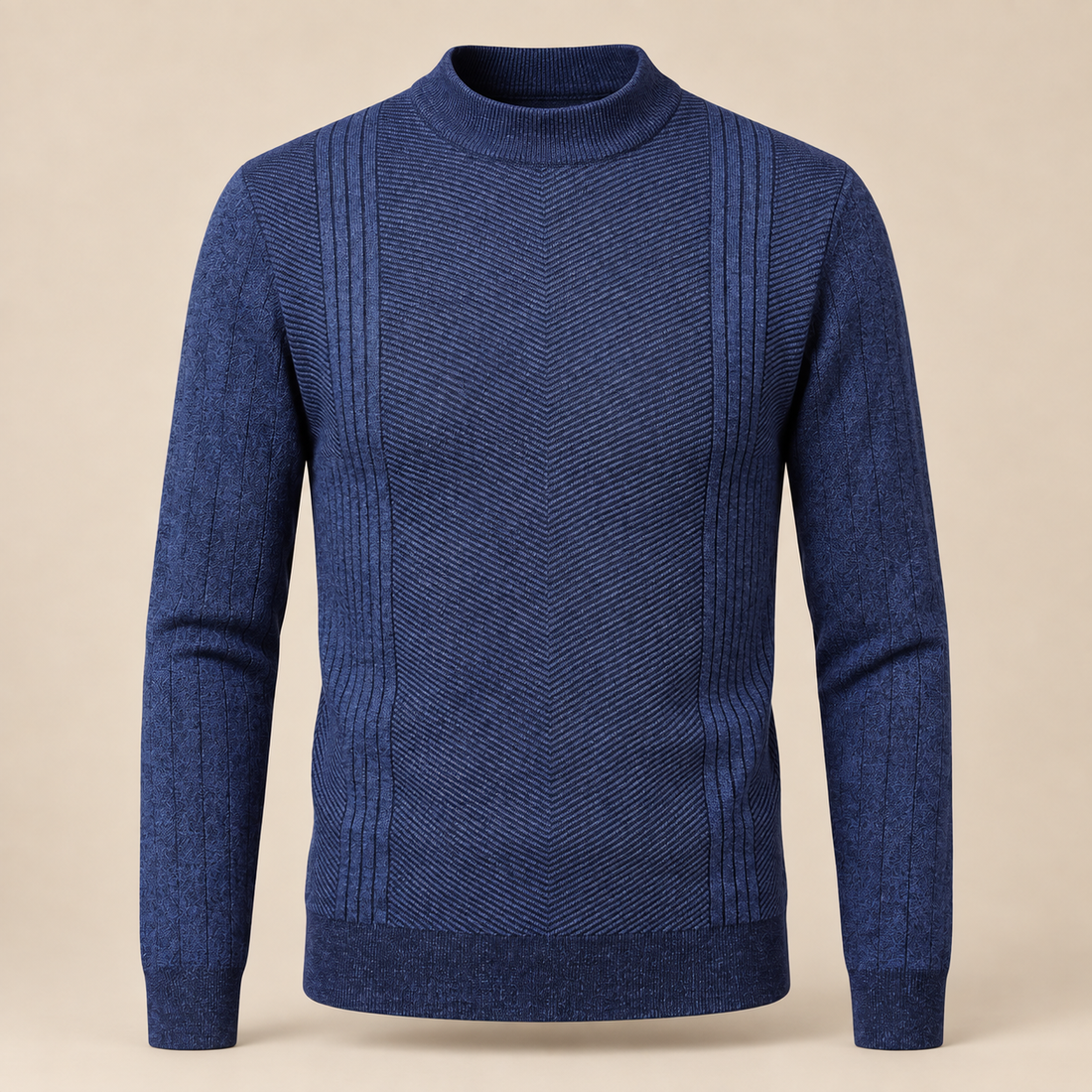 Sweter męski prążkowany w zygzak z okrągłym dekoltem