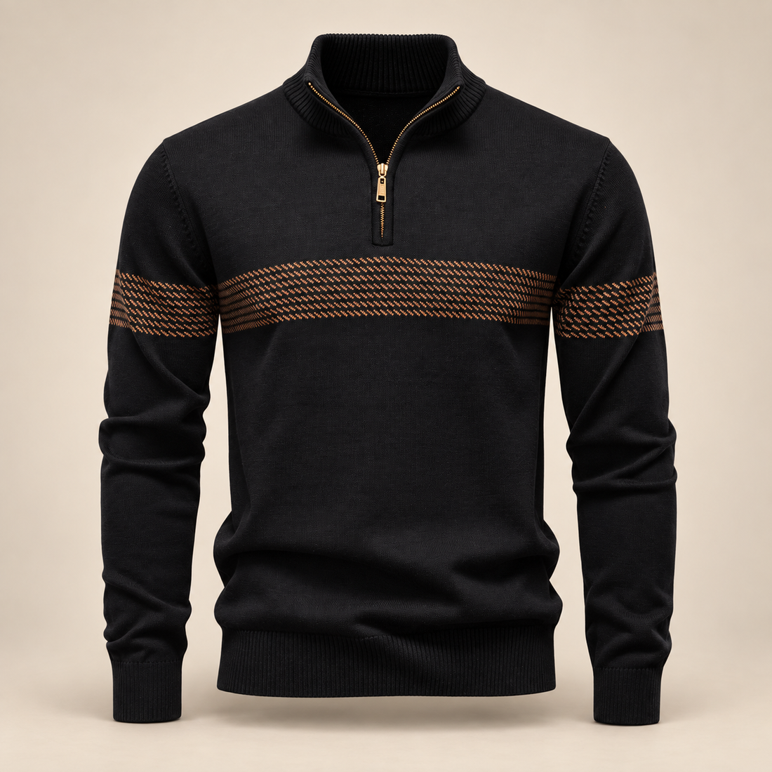 Sweter męski w zygzakowate paski z krótkim zamkiem