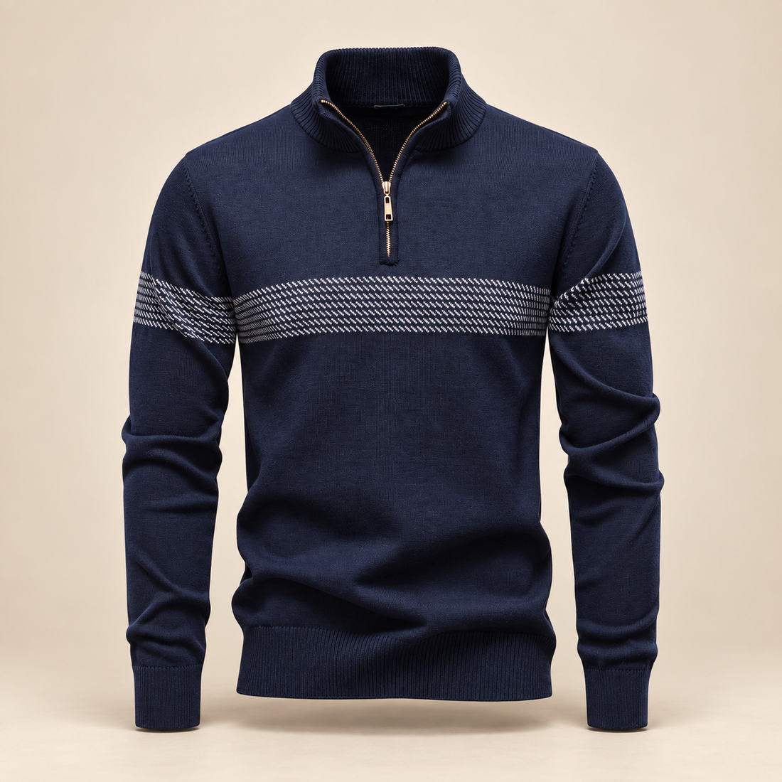 Sweter męski w zygzakowate paski z krótkim zamkiem