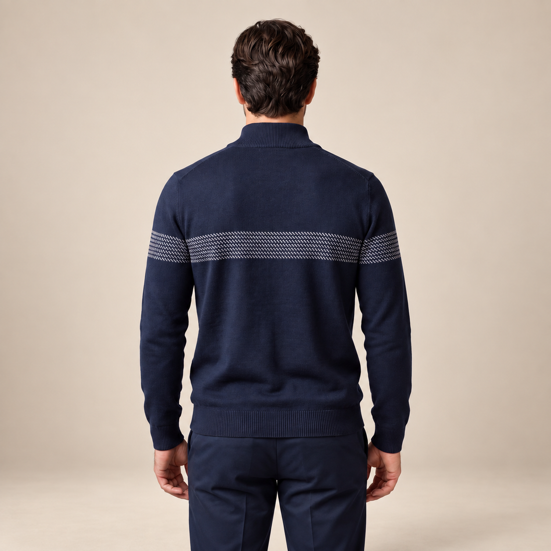 Sweter męski w zygzakowate paski z krótkim zamkiem