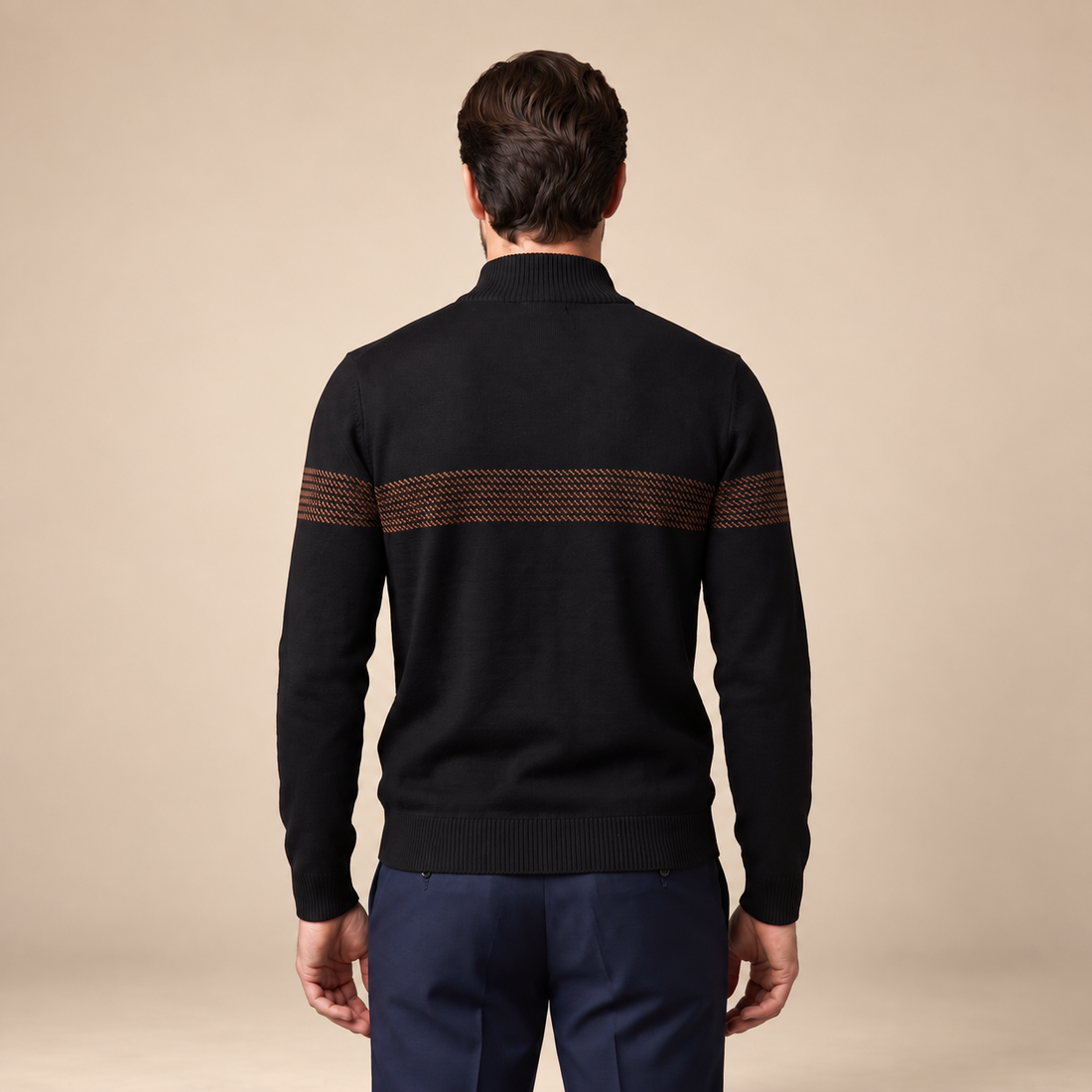 Sweter męski w zygzakowate paski z krótkim zamkiem
