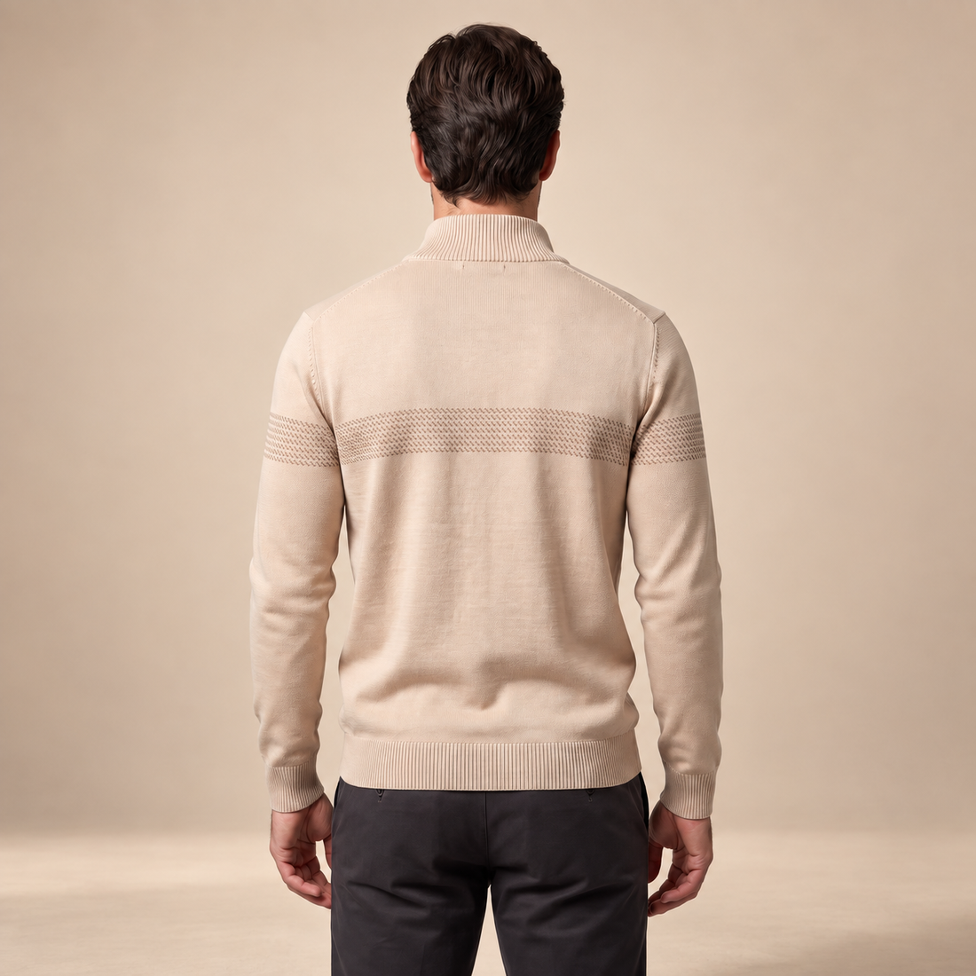 Sweter męski w zygzakowate paski z krótkim zamkiem