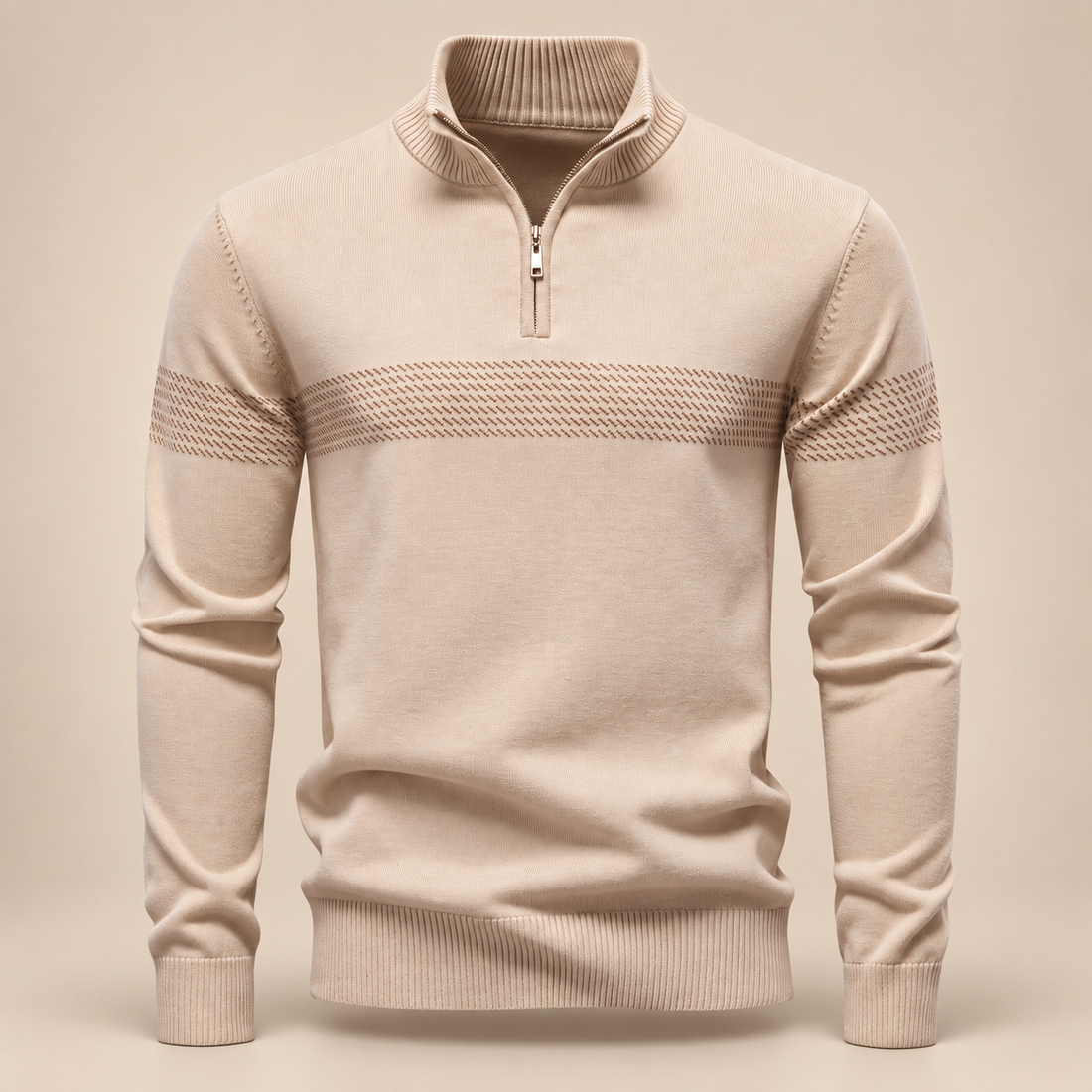 Sweter męski w zygzakowate paski z krótkim zamkiem