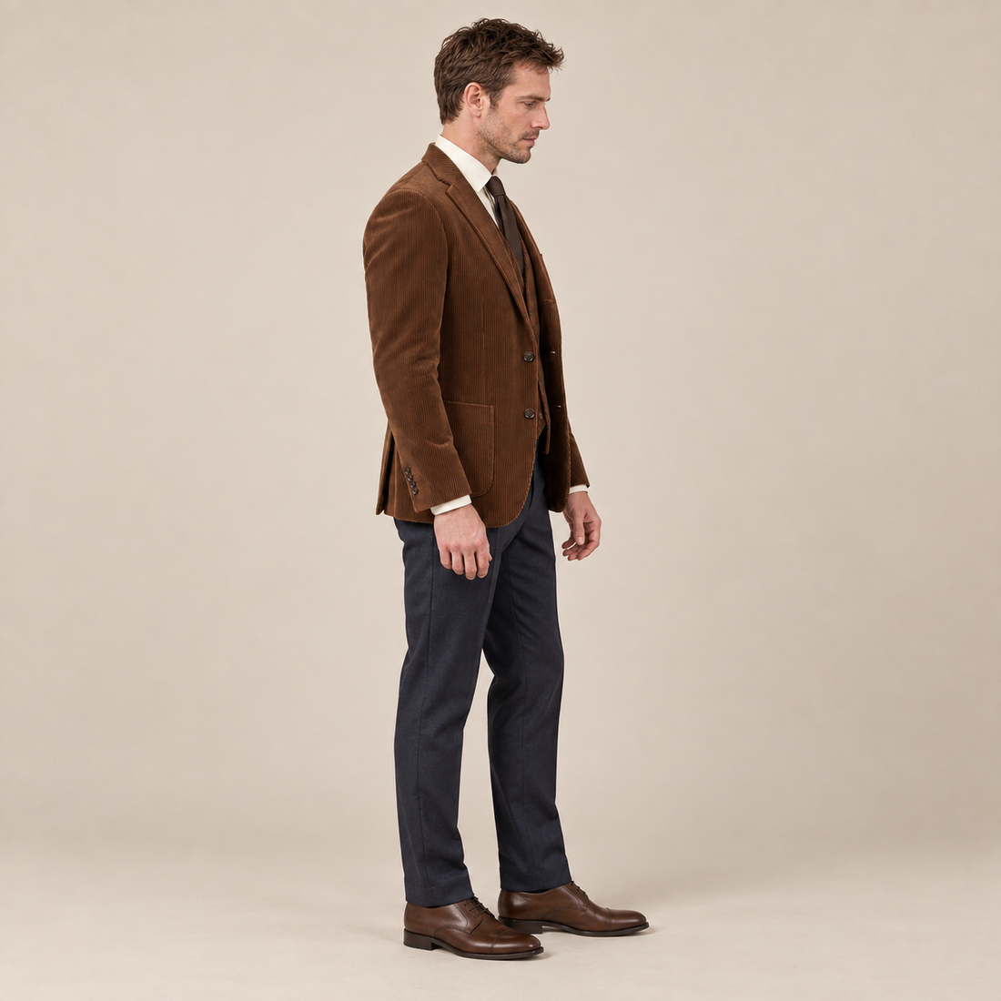 Sztruksowa marynarka męska z dopasowaną kamizelką