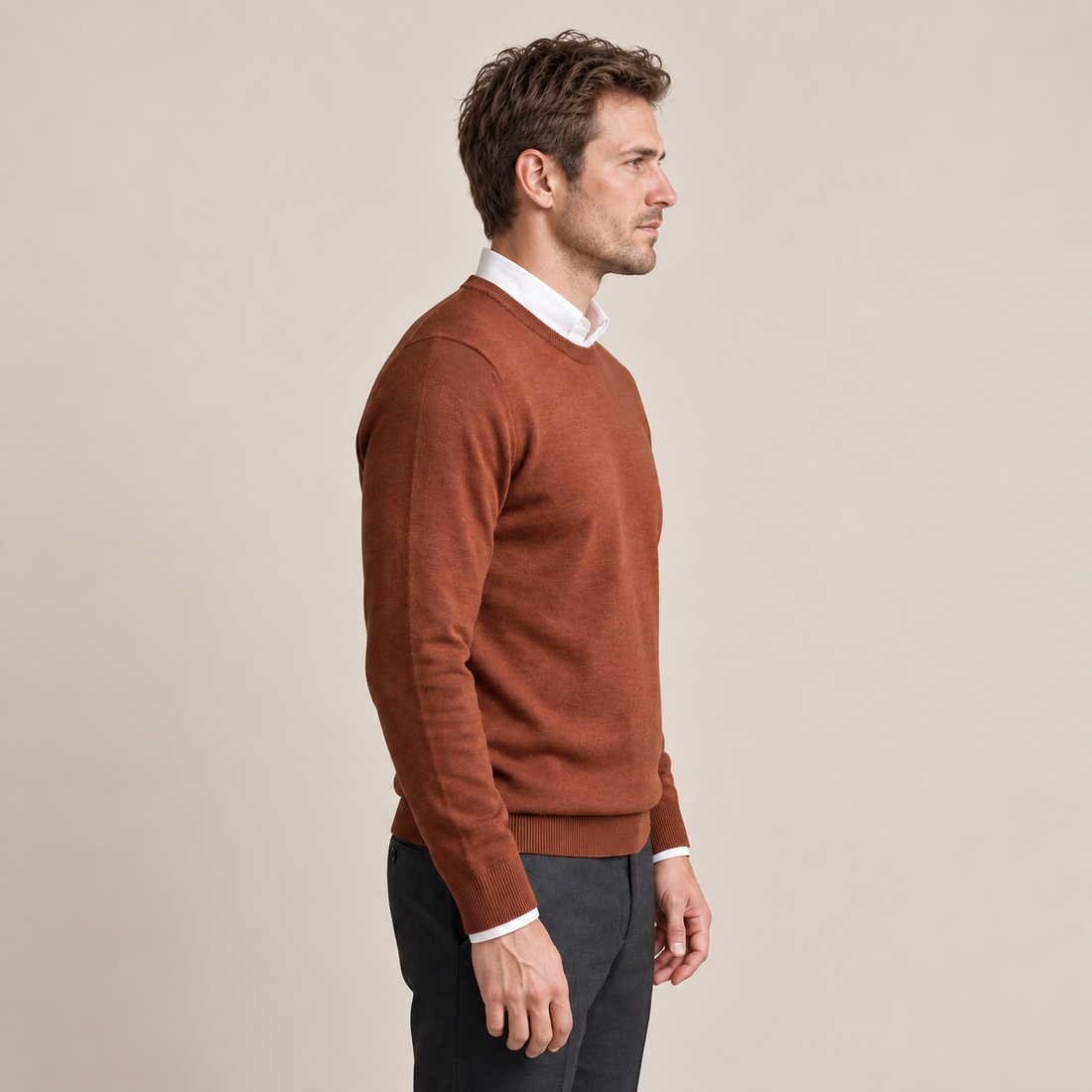 Sweter męski z cienkiej dzianiny z okrągłym dekoltem