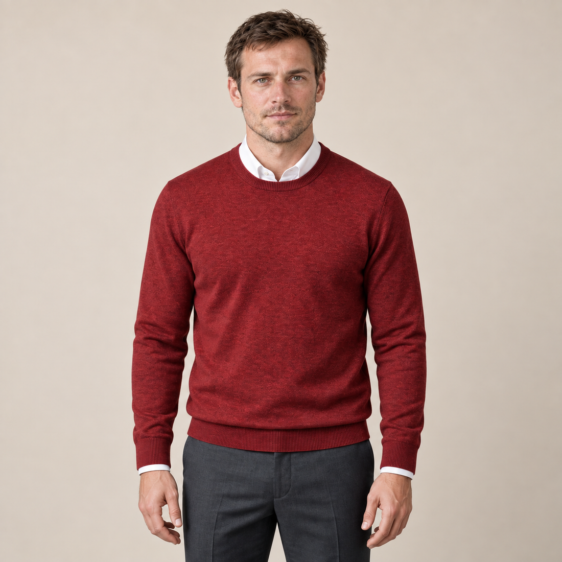 Sweter męski z cienkiej dzianiny z okrągłym dekoltem