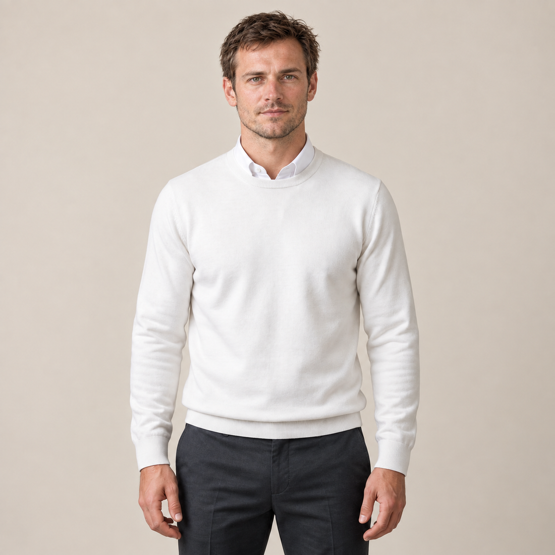Sweter męski z cienkiej dzianiny z okrągłym dekoltem