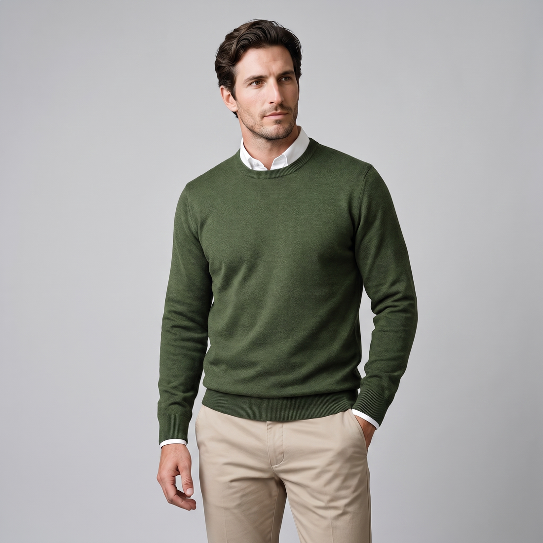 Sweter męski z cienkiej dzianiny z okrągłym dekoltem