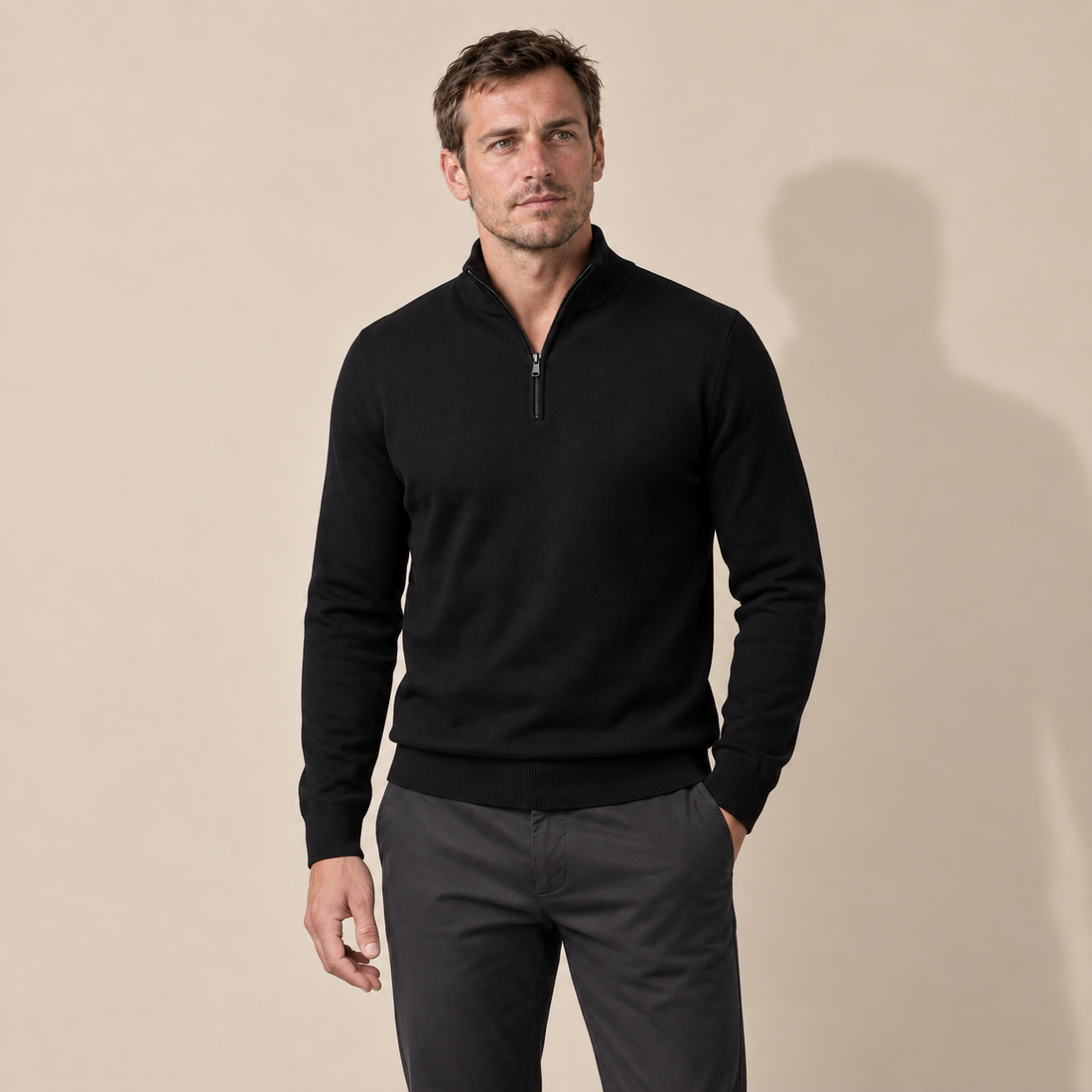 Sweter męski z dzianiny z krótkim zamkiem