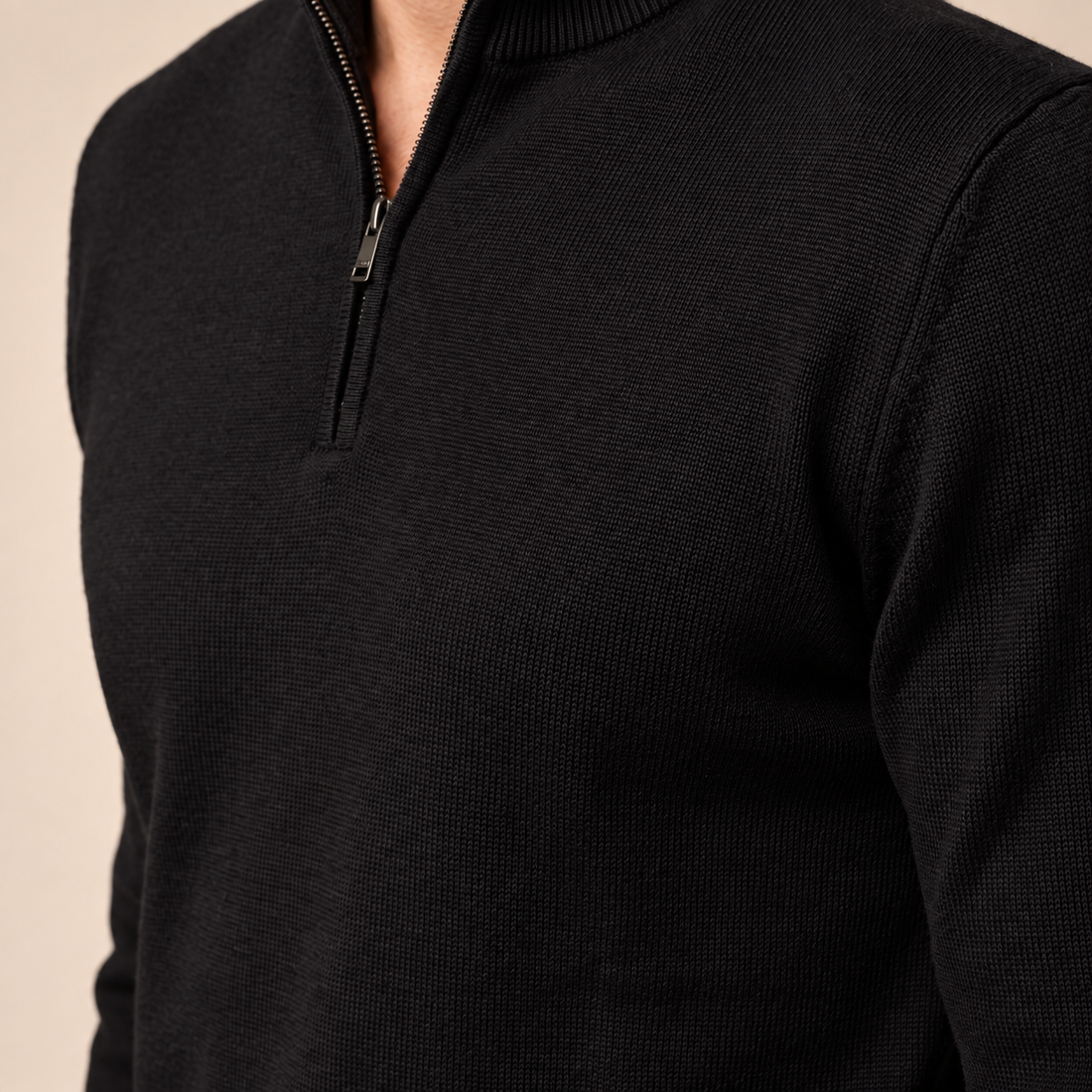 Sweter męski z dzianiny z krótkim zamkiem