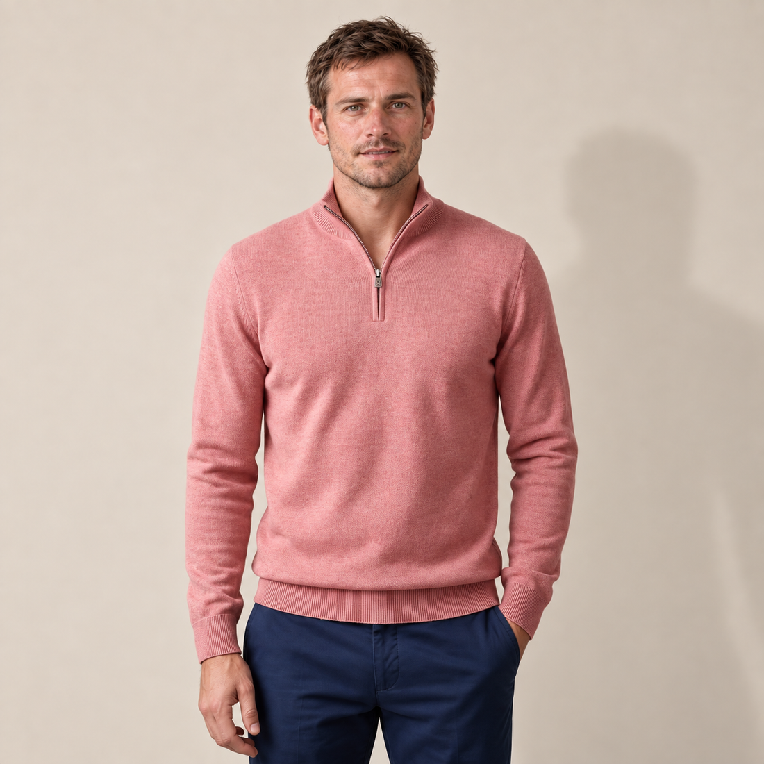 Sweter męski z dzianiny z krótkim zamkiem