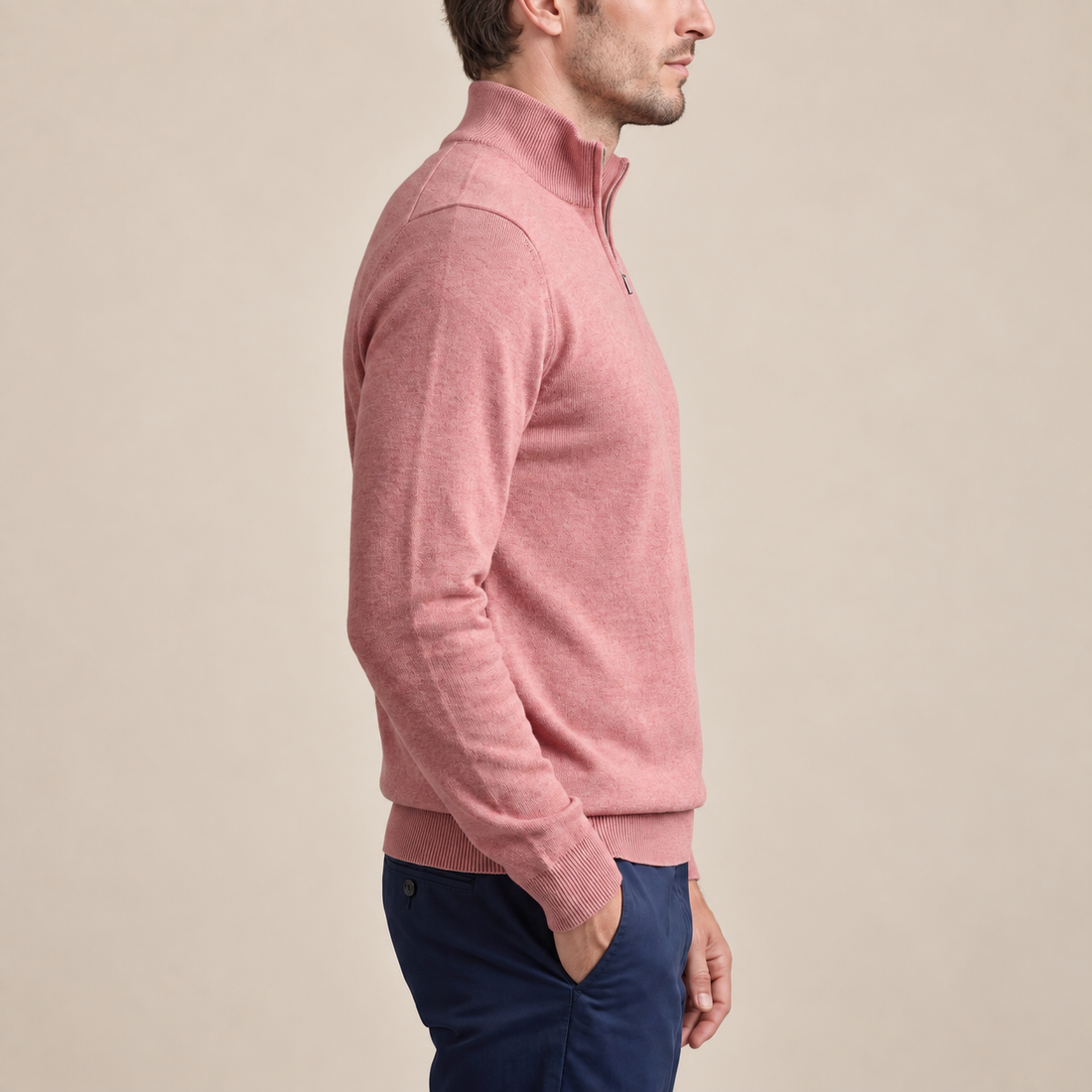 Sweter męski z dzianiny z krótkim zamkiem
