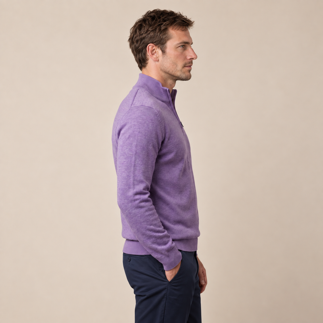 Sweter męski z dzianiny z krótkim zamkiem