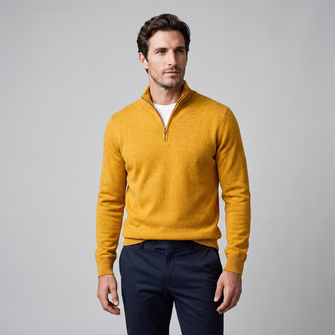 Sweter męski z dzianiny z krótkim zamkiem