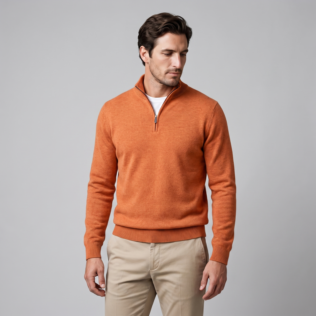 Sweter męski z dzianiny z krótkim zamkiem