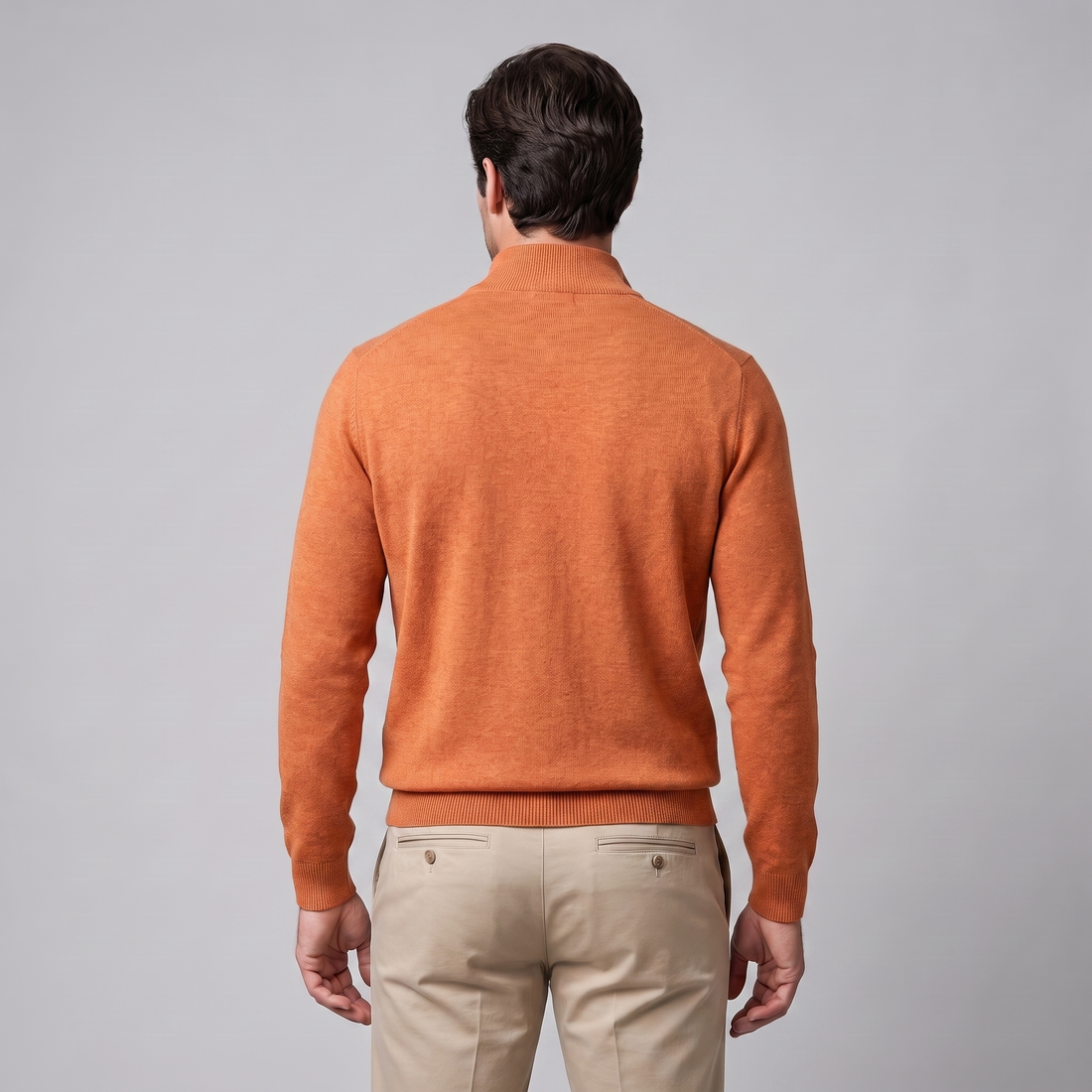 Sweter męski z dzianiny z krótkim zamkiem