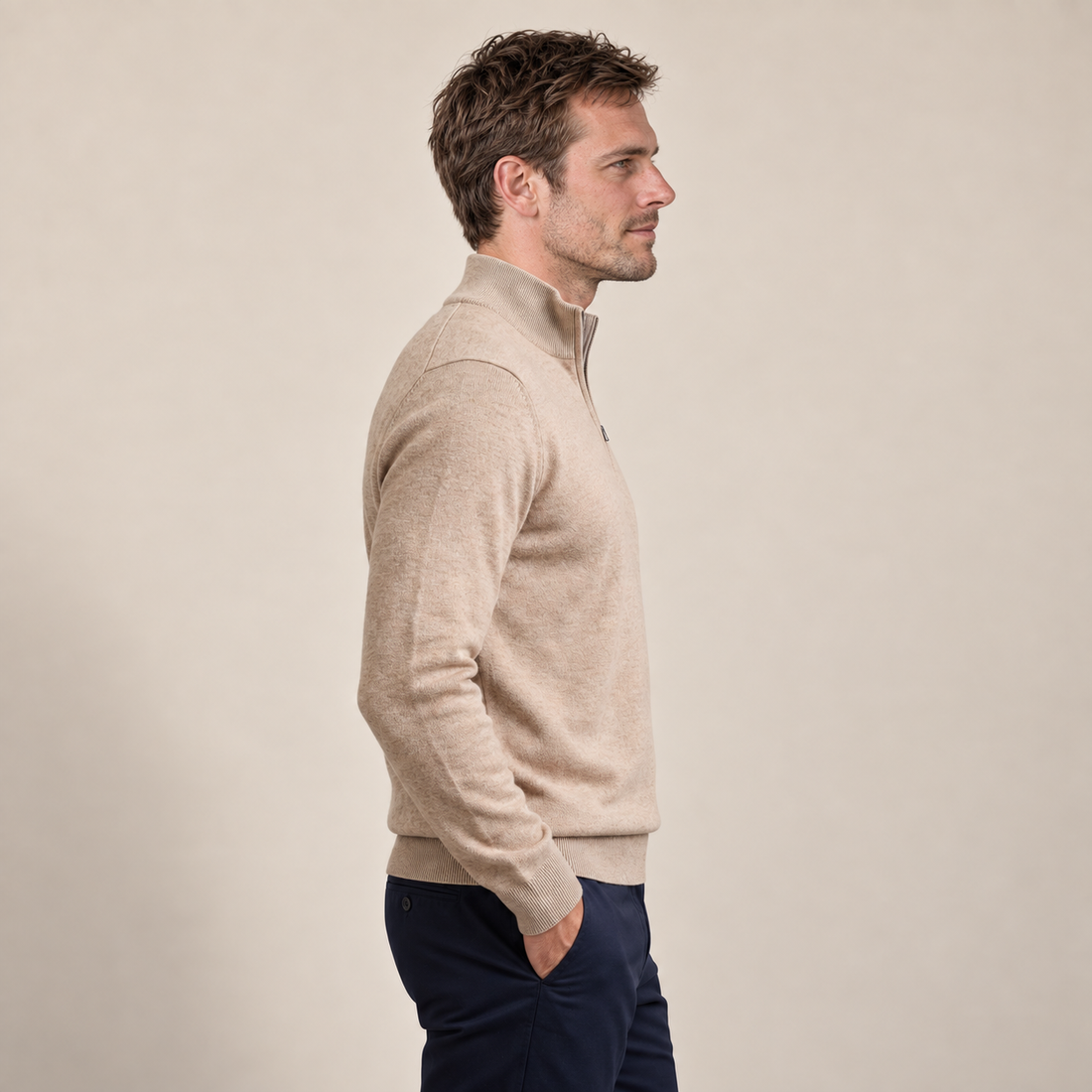 Sweter męski z dzianiny z krótkim zamkiem