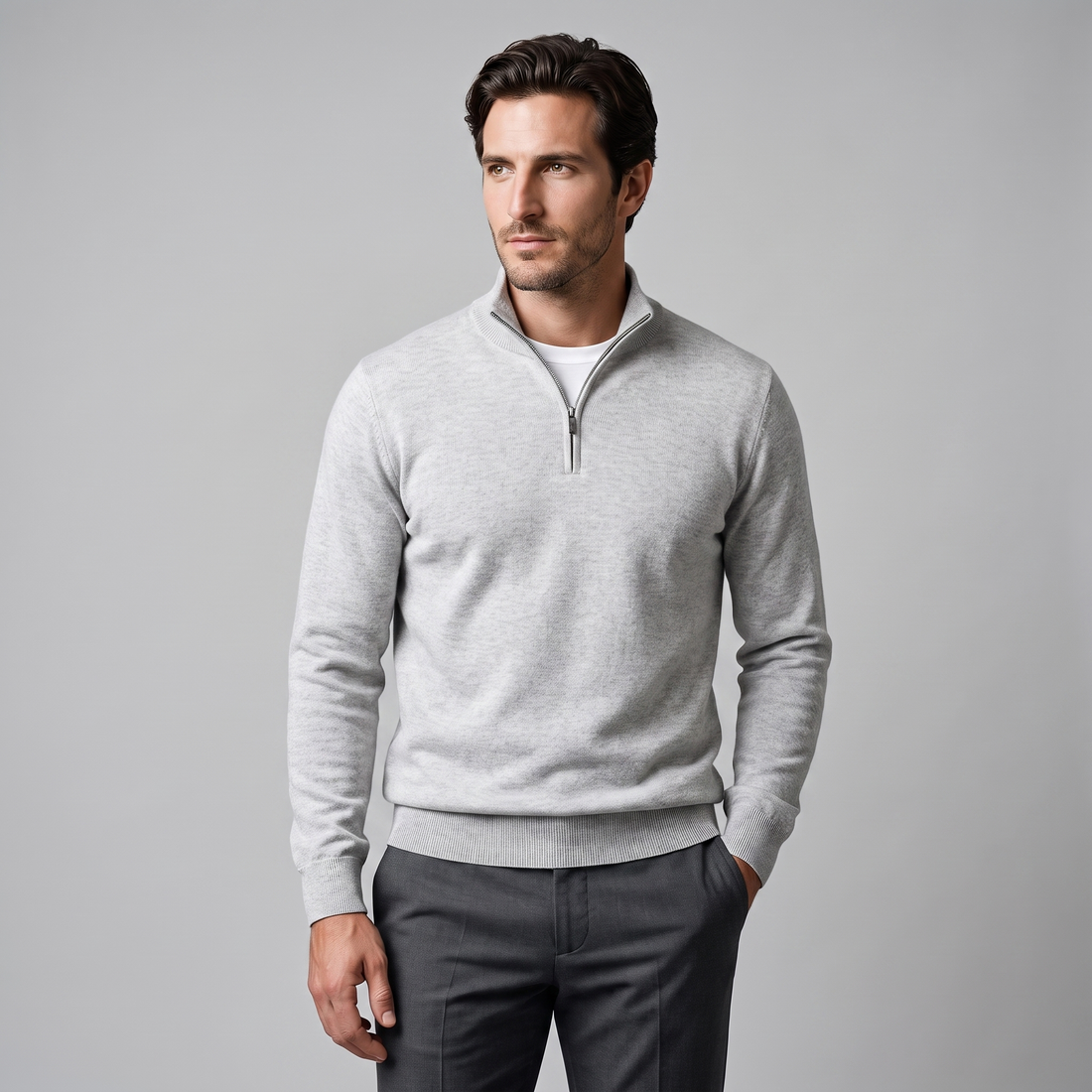 Sweter męski z dzianiny z krótkim zamkiem