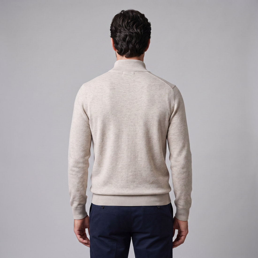 Sweter męski z dzianiny z krótkim zamkiem
