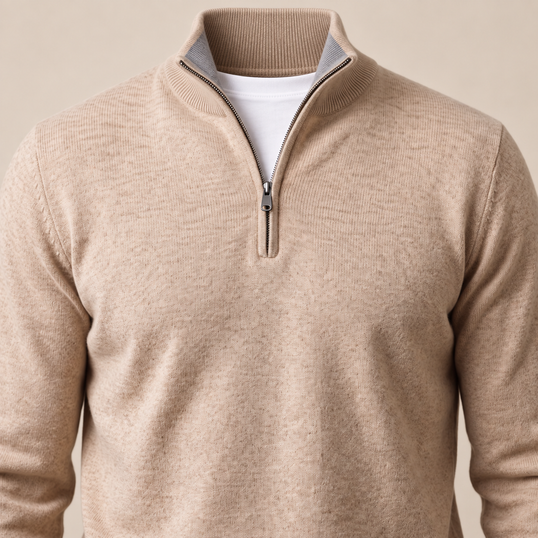 Sweter męski z dzianiny z krótkim zamkiem