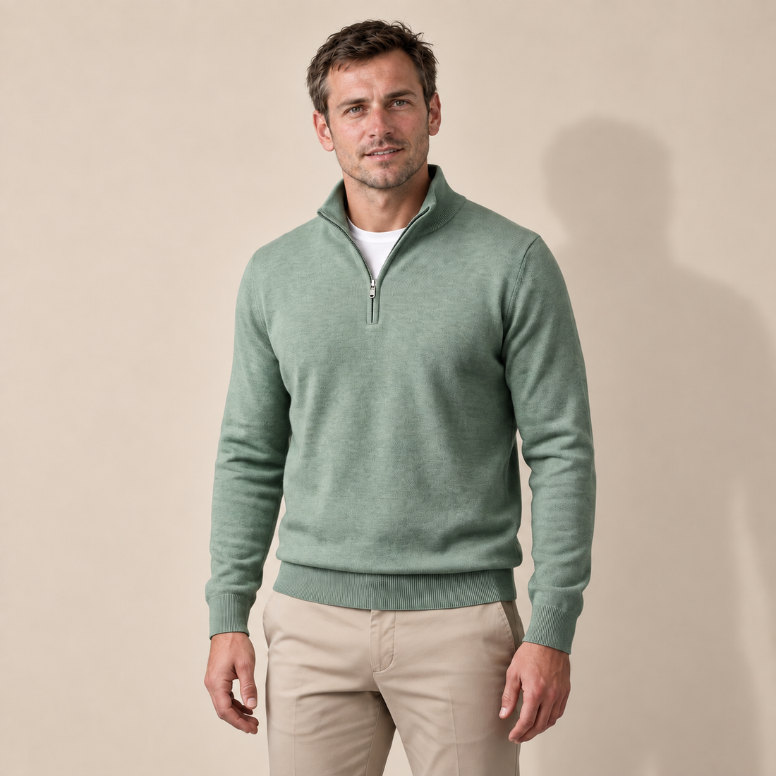 Sweter męski z dzianiny z krótkim zamkiem