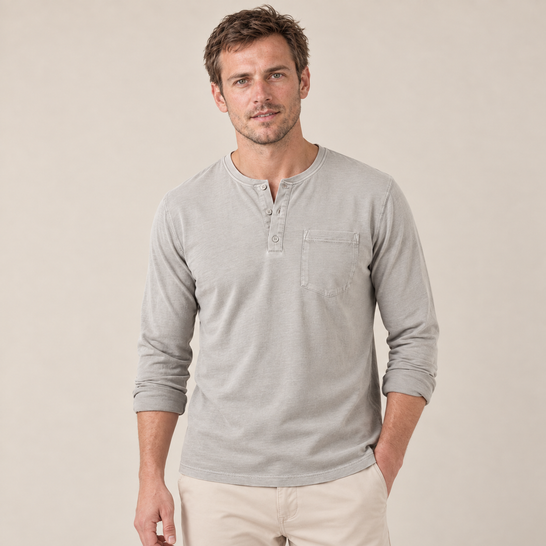 Koszulka henley męska z długim rękawem