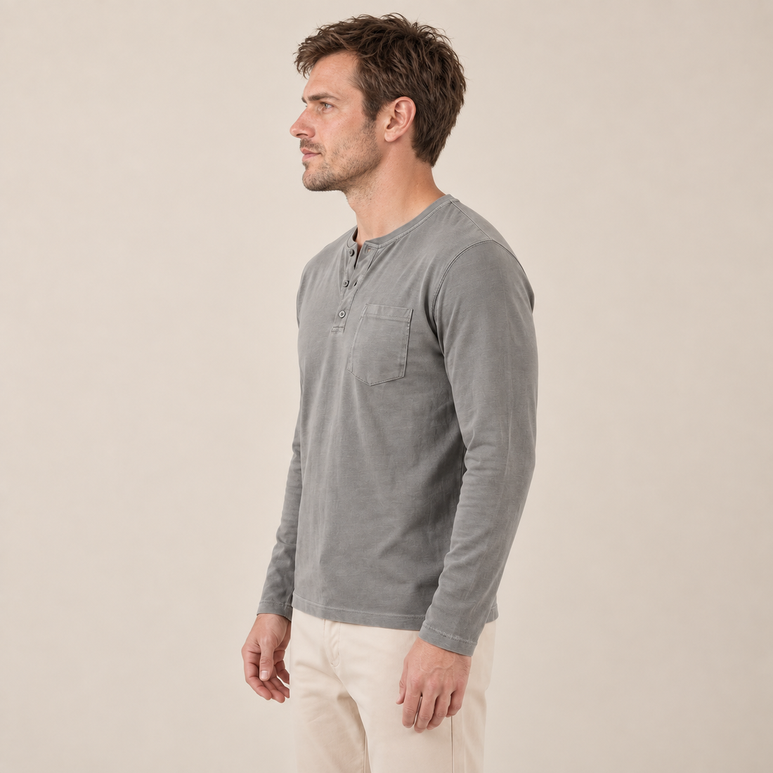 Koszulka henley męska z długim rękawem
