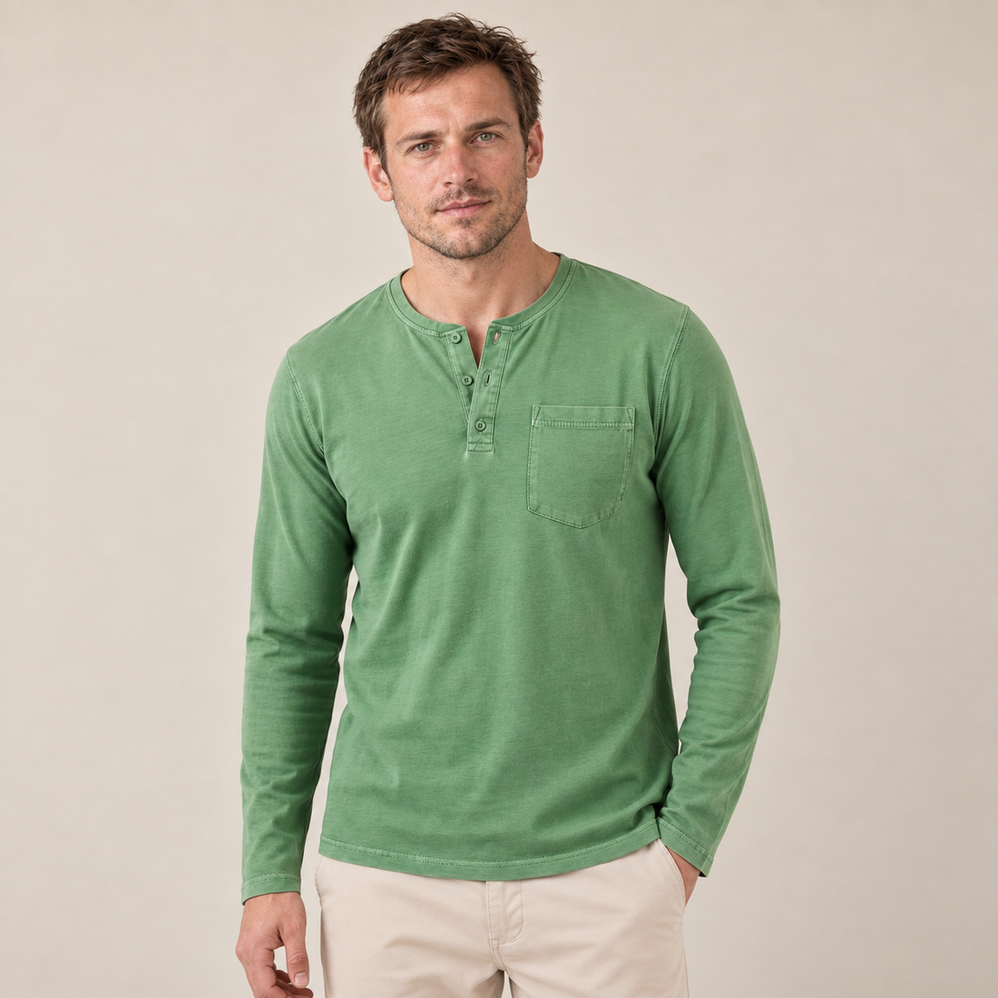 Koszulka henley męska z długim rękawem