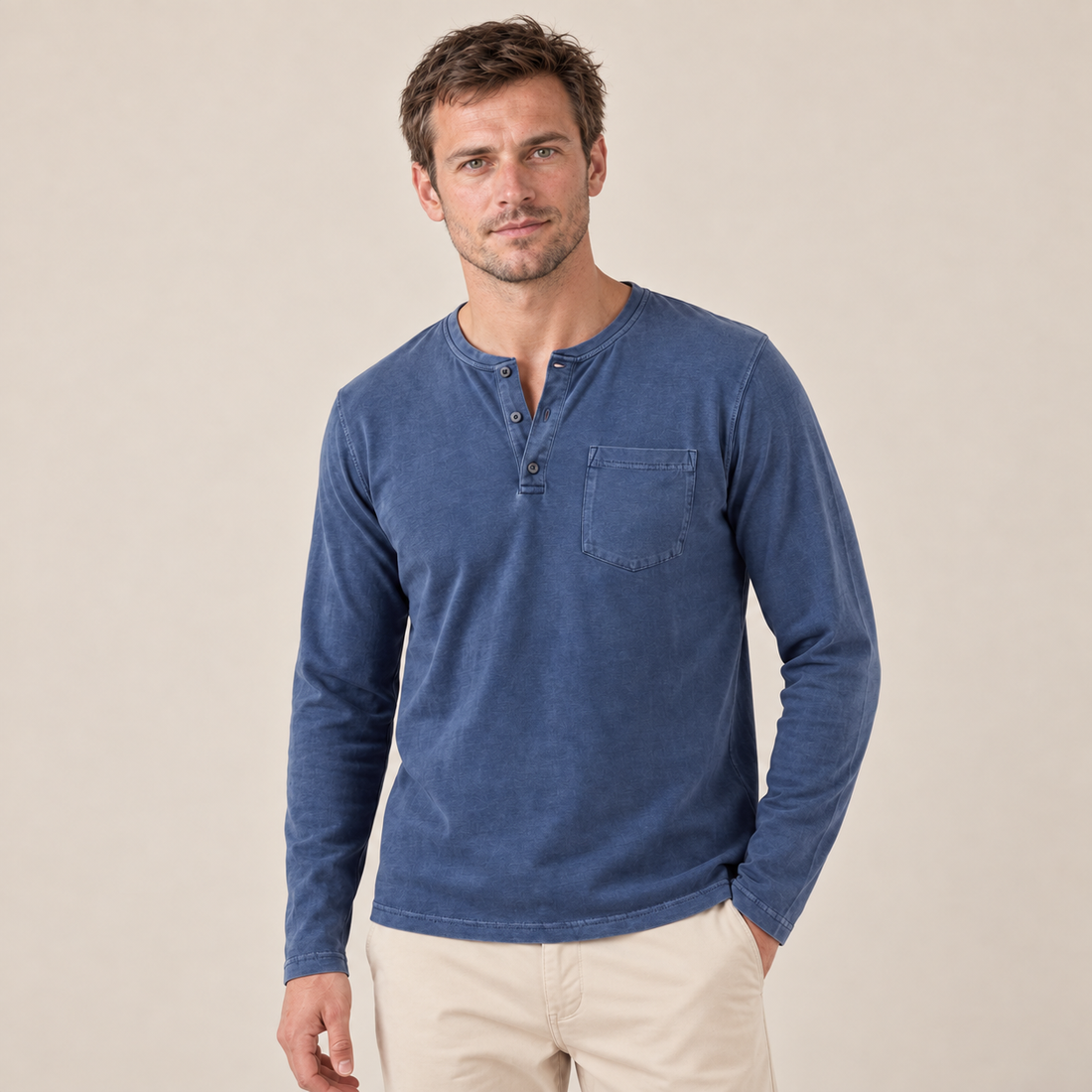 Koszulka henley męska z długim rękawem