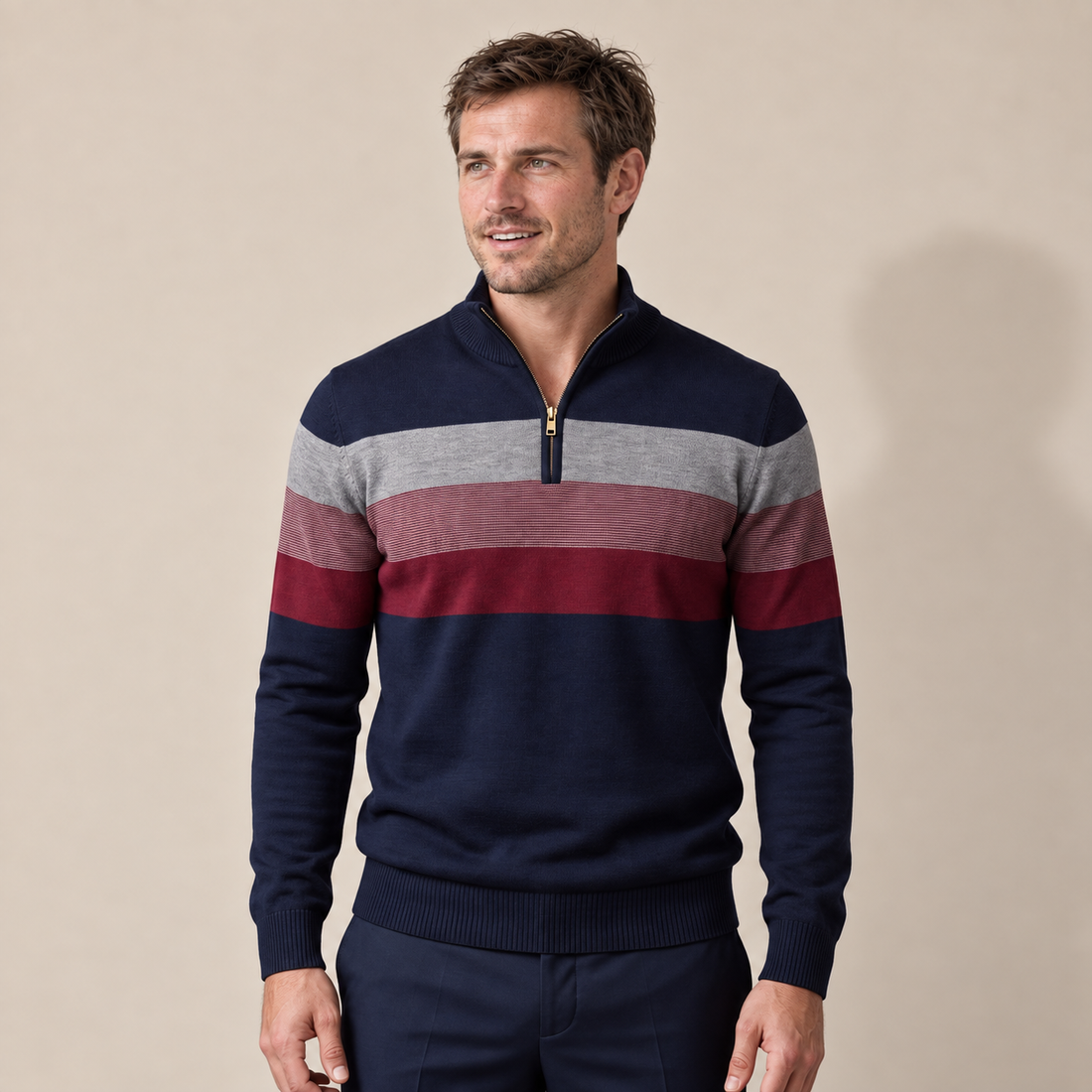 Sweter męski z krótkim zamkiem