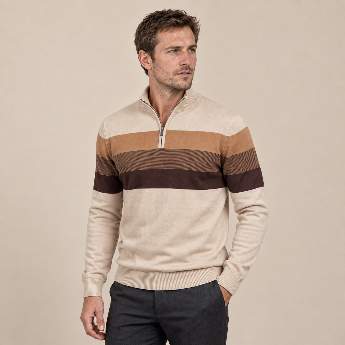 Sweter męski z krótkim zamkiem