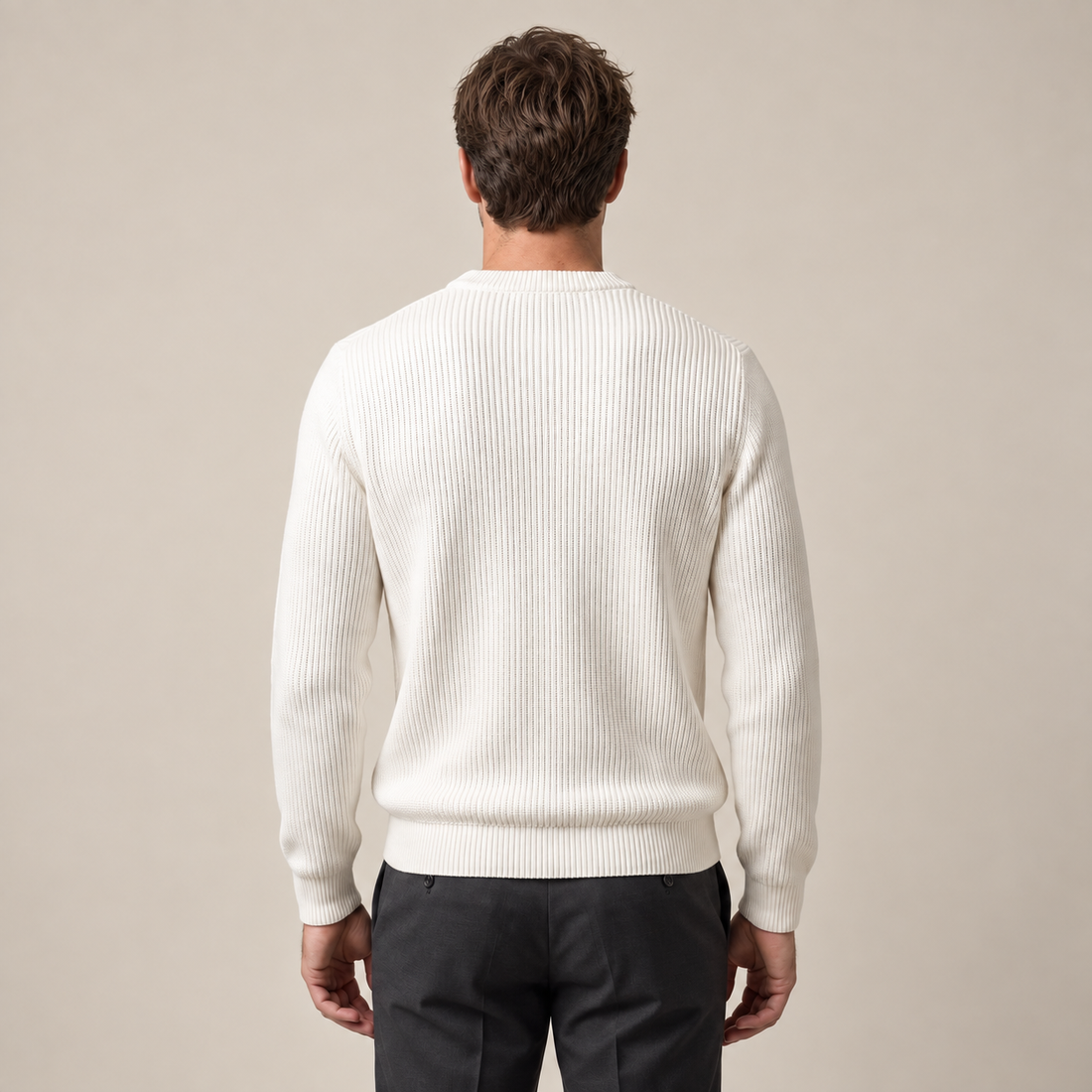 Sweter męski bawełniany prążkowany z okrągłym dekoltem