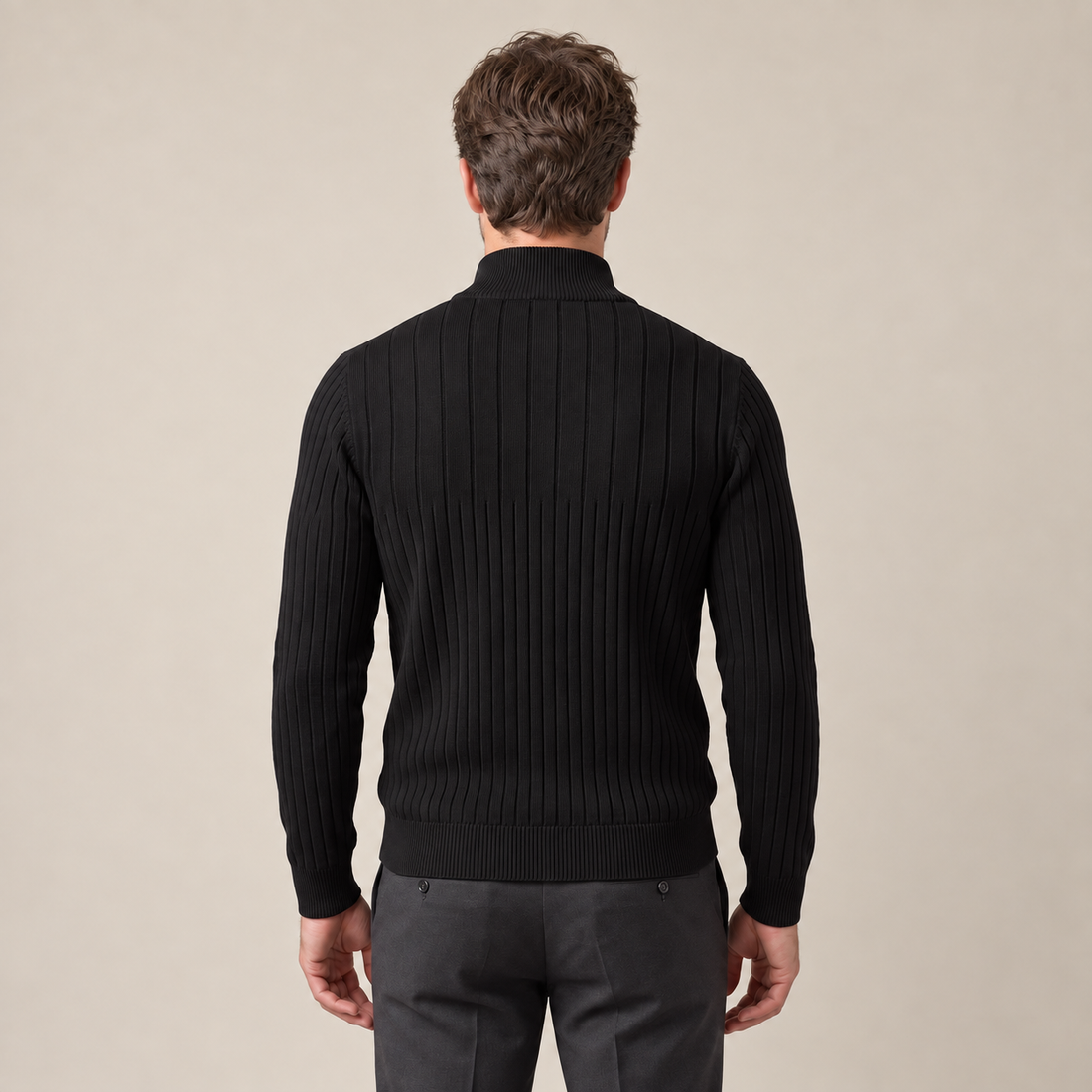 Sweter męski bawełniany prążkowany z krótkim zamkiem