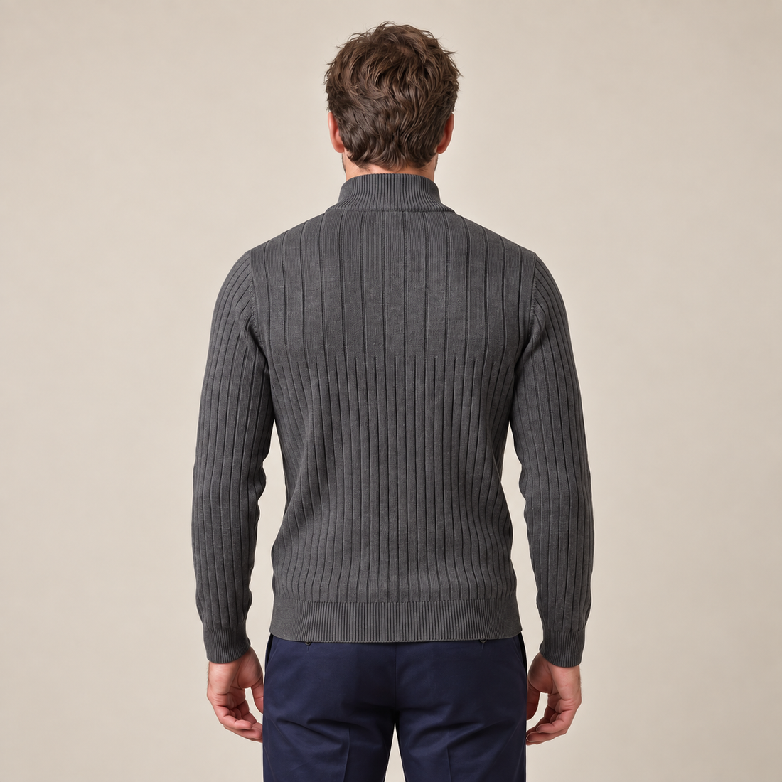 Sweter męski bawełniany prążkowany z krótkim zamkiem