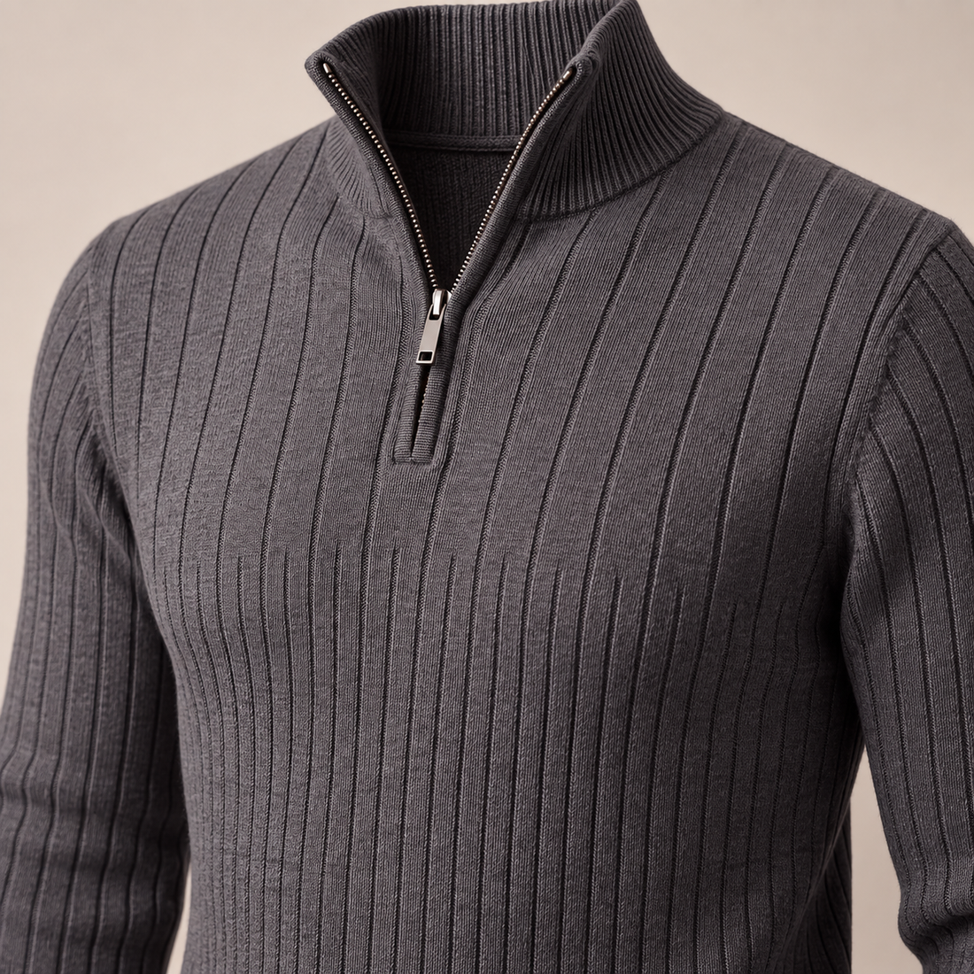Sweter męski bawełniany prążkowany z krótkim zamkiem