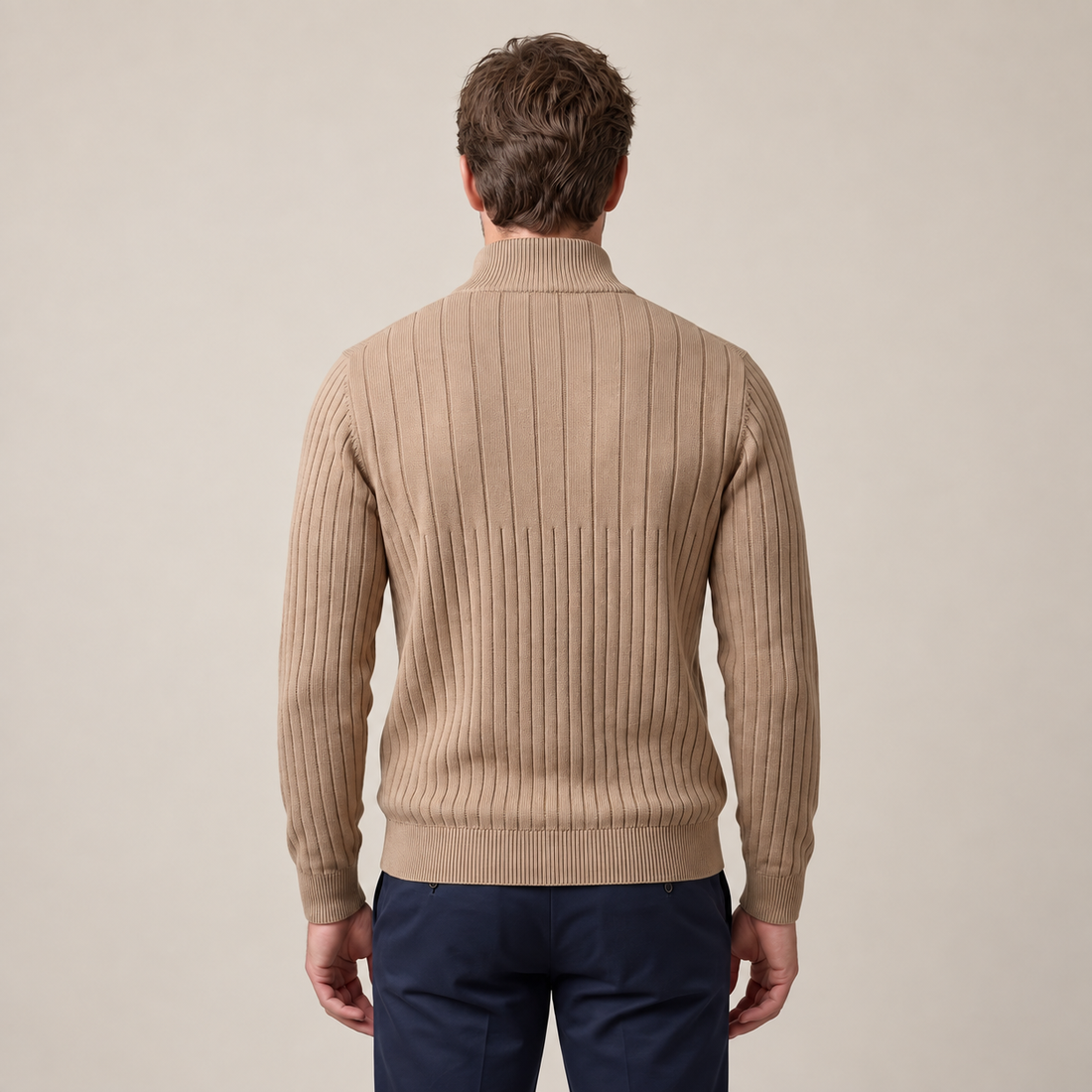 Sweter męski bawełniany prążkowany z krótkim zamkiem
