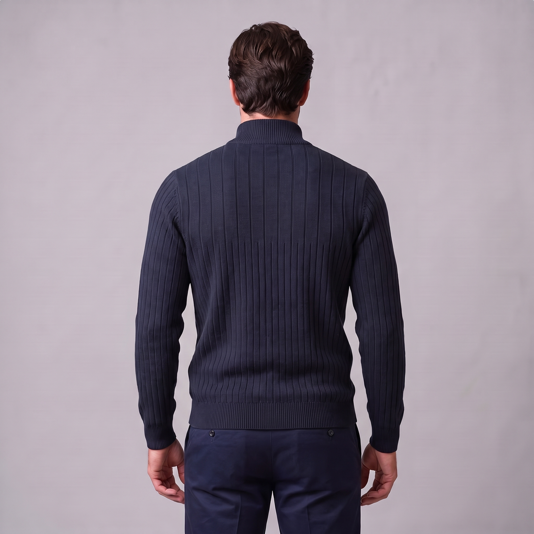 Sweter męski bawełniany prążkowany z krótkim zamkiem